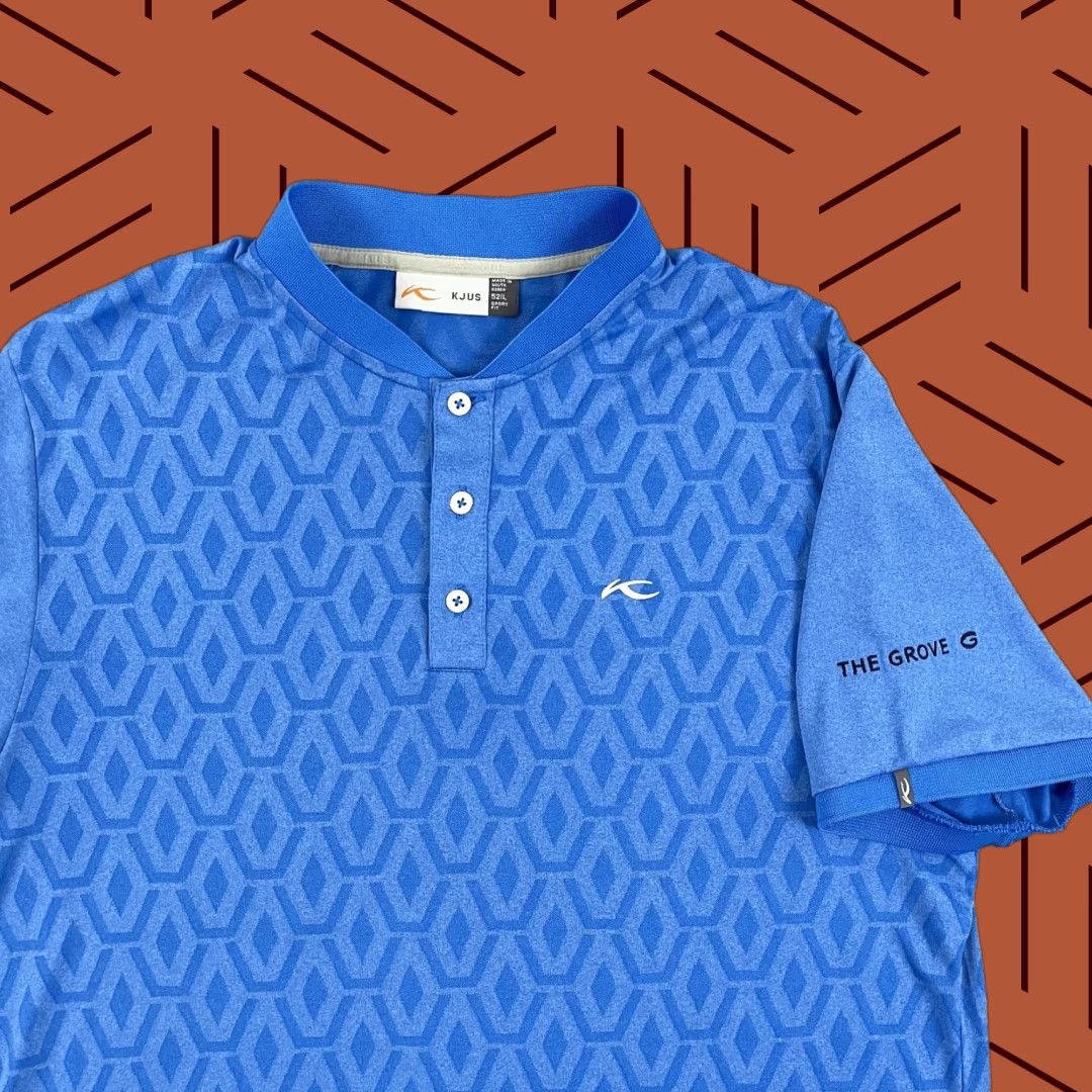 KJUS KJUS Polo Shirt Mens L Blue Jacquard Lance Knit Grove Performance Golf Tennis Walking Sports Size US L / EU 52-54 / 3 - 1 Thumbnail