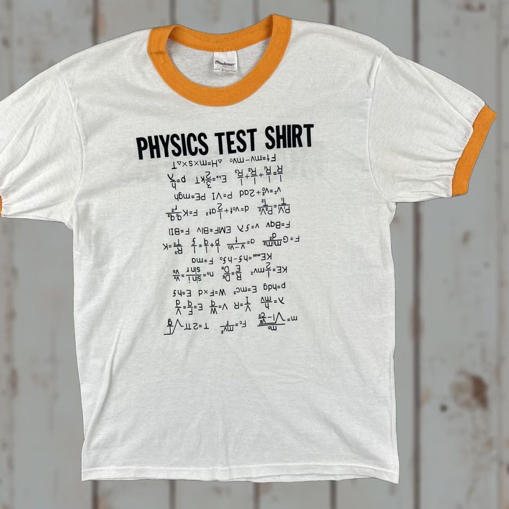 Vintage VINTAGE Stedman T Shirt White Ringer Graphic Tee Mens L 1980s Made in USA Physics Test I Hate Sig Figs Size US L / EU 52-54 / 3 - 1 Thumbnail