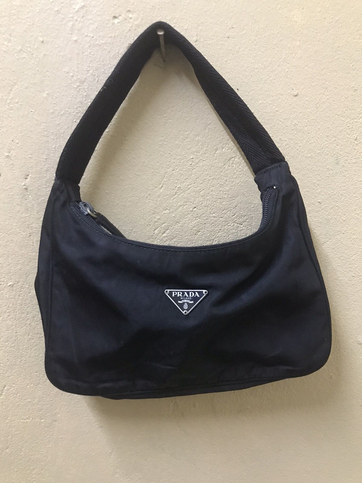 Vintage Prada Tessuto Black Nylon Mini Hobo Bag, Women's