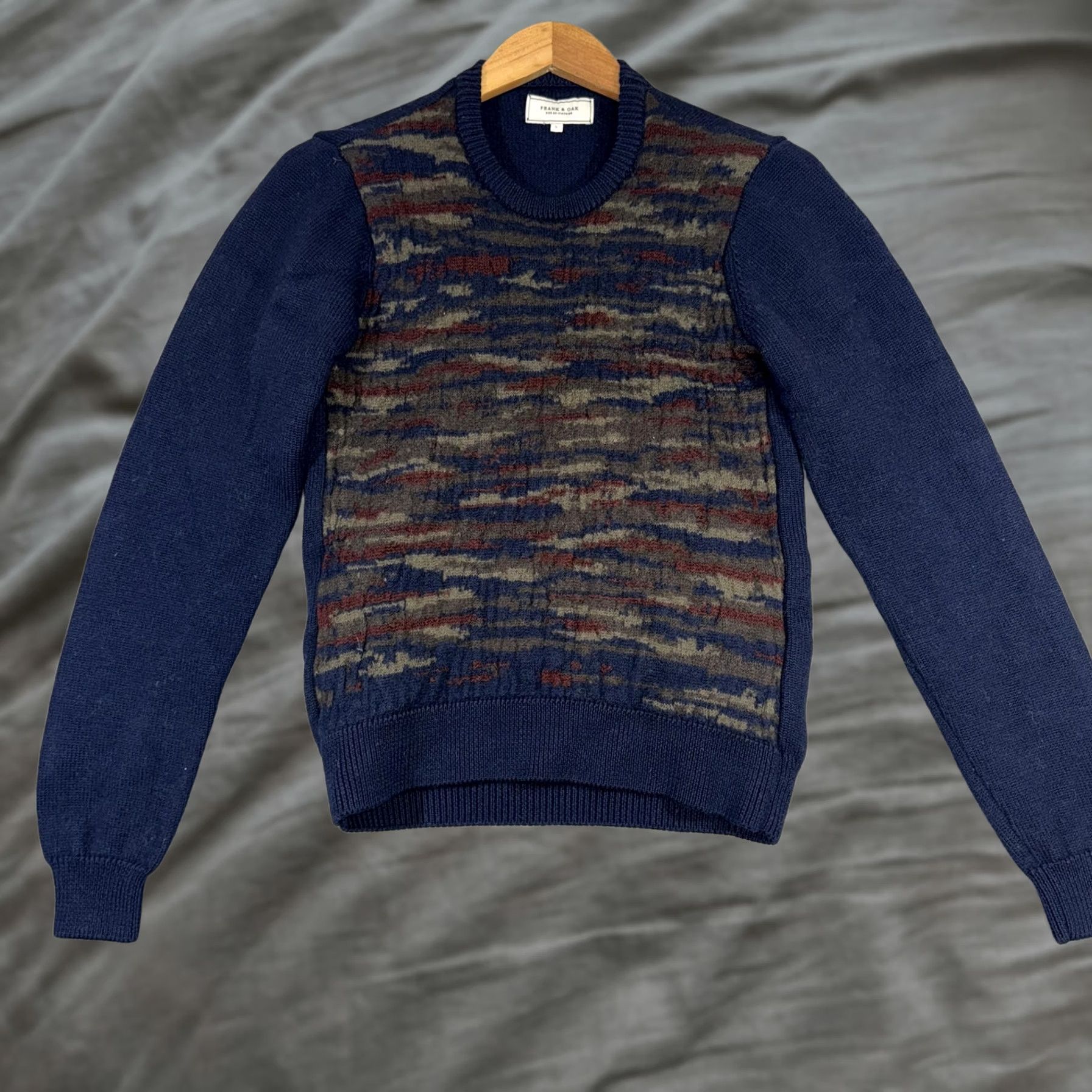 Frank And Oak Frank & Oak Sweater Mens Large Blue Crewneck Textured Front Knit Pullover Size US L / EU 52-54 / 3 - 1 Thumbnail