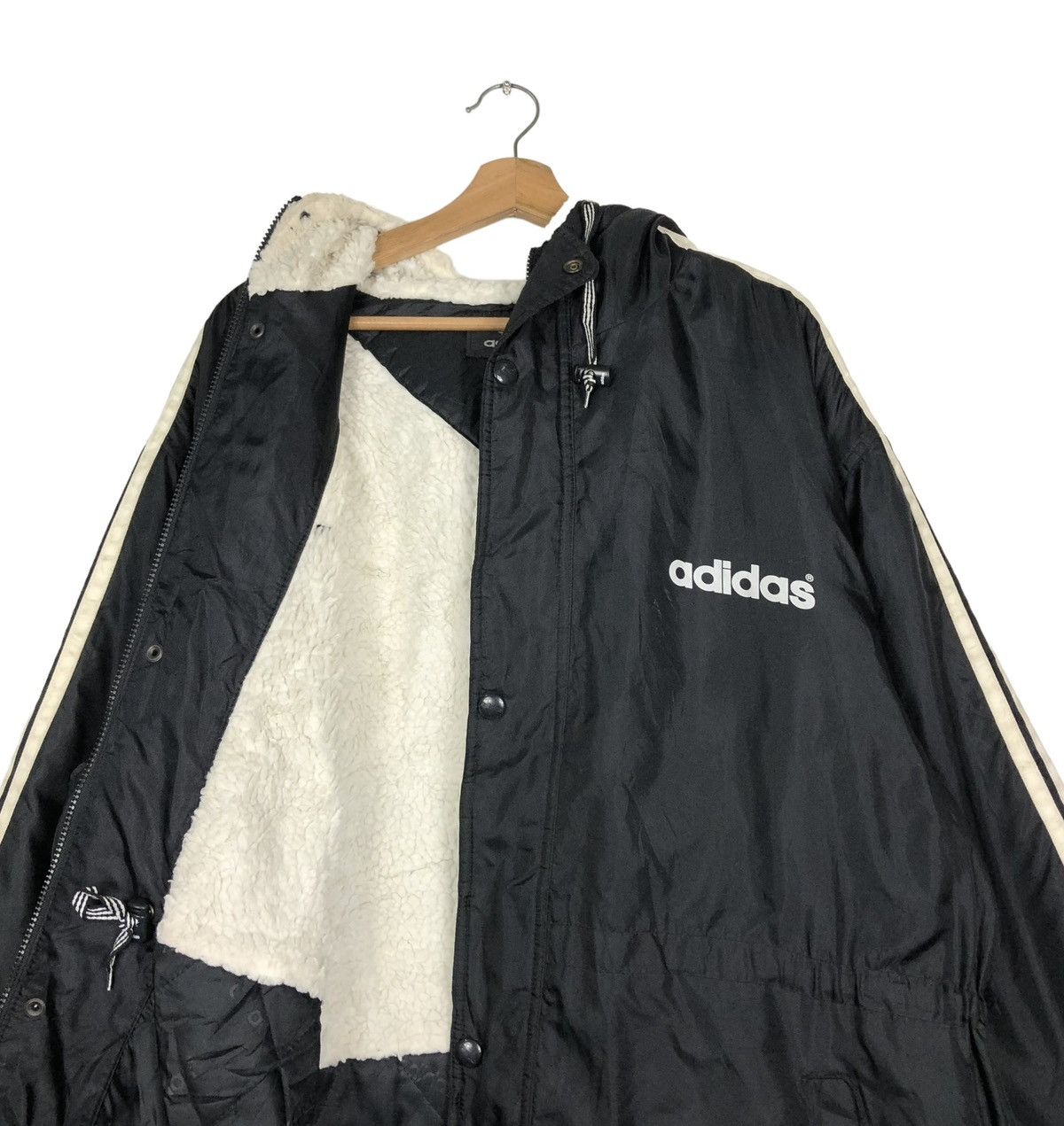 Adidas 🔥VINTAGE ADIDAS LONG JACKET BIG LOGO SHEARLING LINING Size US L / EU 52-54 / 3 - 14 Thumbnail