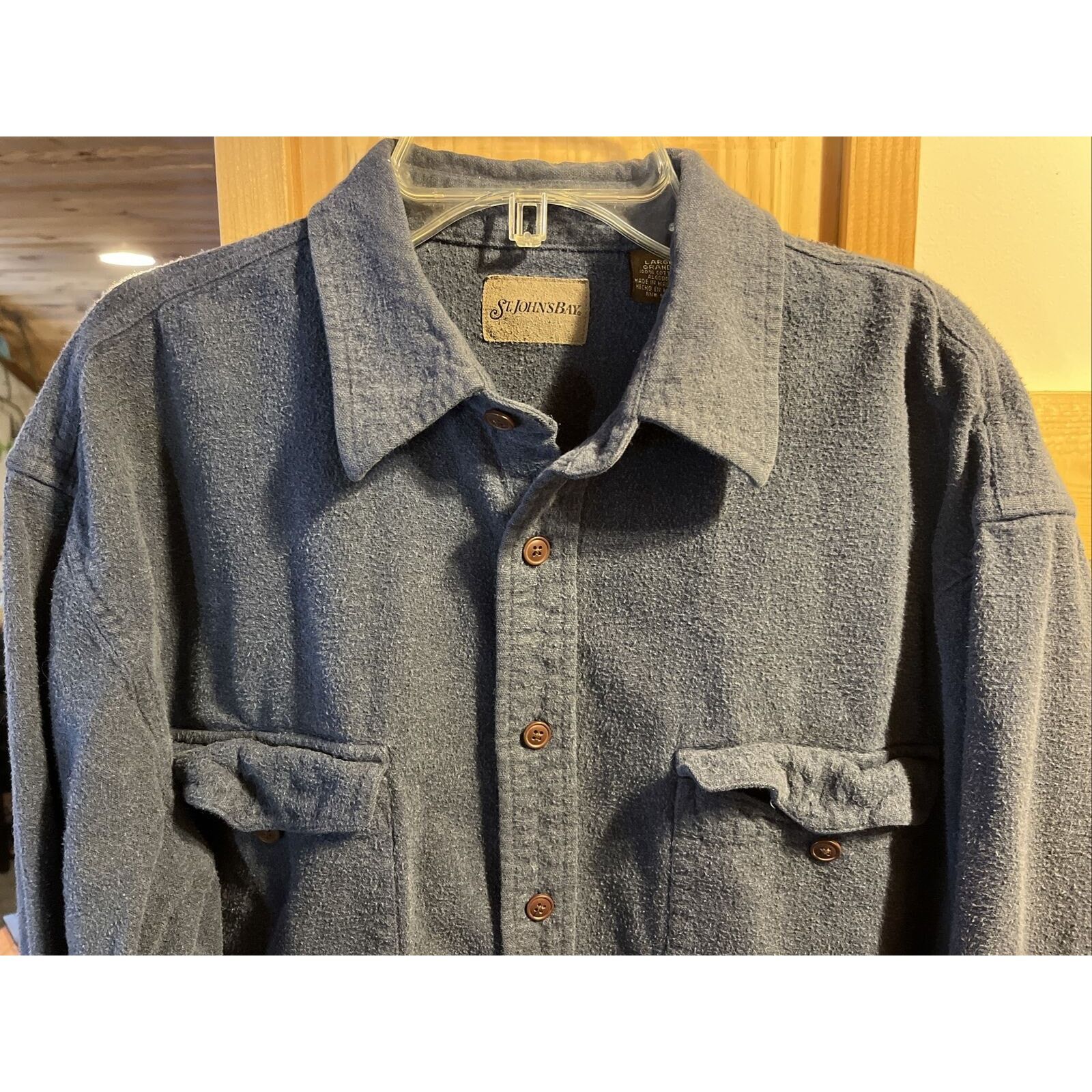St. Johns Bay St. John’s Bay Men’s L Navy Blue Button Chamois Cotton Shirt Size US L / EU 52-54 / 3 - 7 Thumbnail