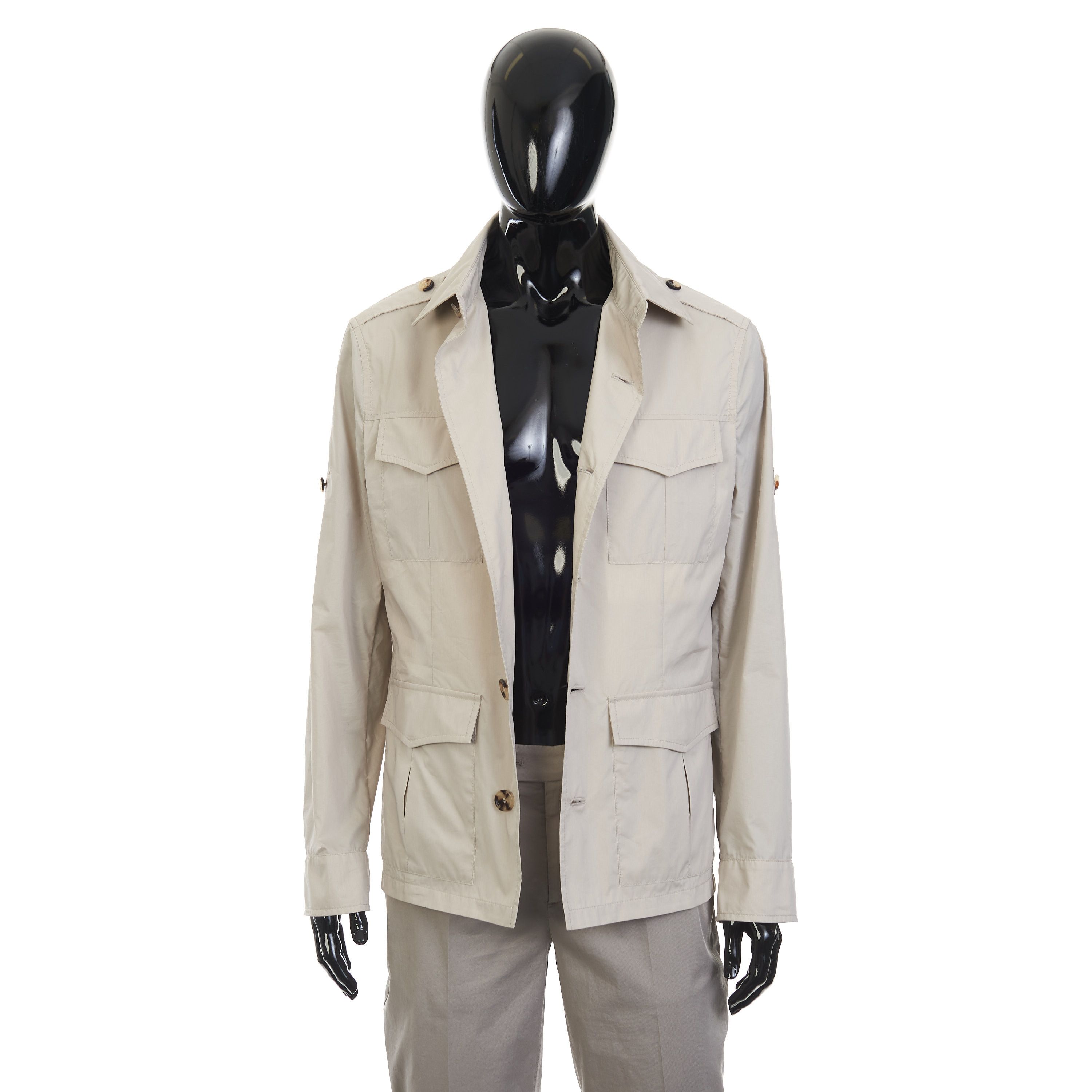 Brunello Cucinelli Light Beige Waterproof Jacket - Cotton Canvas, Multi Pockets Size US L / EU 52-54 / 3 - 10 Thumbnail