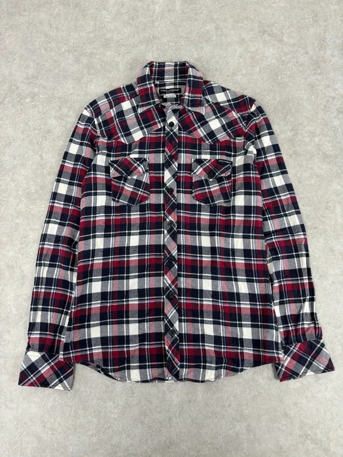 Dolce & Gabbana 2010s Dolce & Gabbana Red Black White Checkered Sicilian Shirt Size US M / EU 48-50 / 2 - 1 Thumbnail