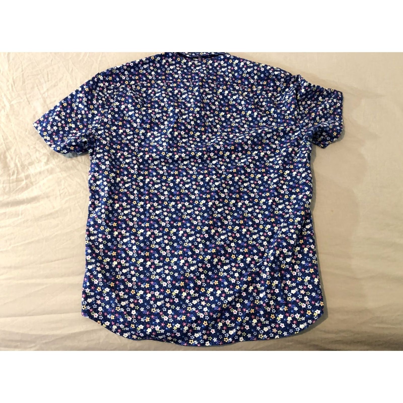 J.Crew VINTAGE? Mens J. Crew Dress Shirt L Large Navy Blue Cotton Short Sleeve Size 42R - 5 Thumbnail