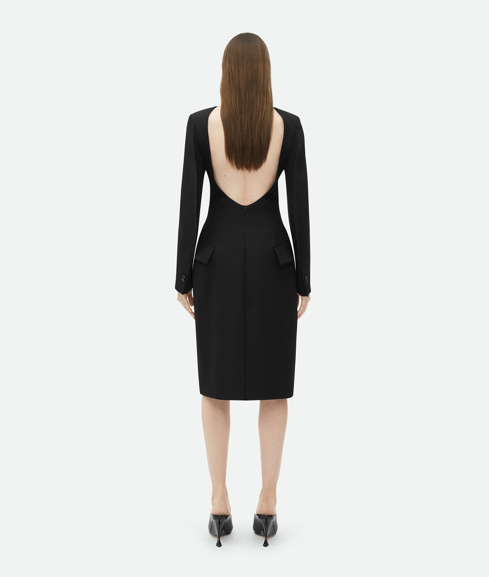 Bottega Veneta o1n1vont0625 Curved Sleeves Light Wool Midi Dress in Black Size M / US 6-8 / IT 42-44 - 3 Thumbnail