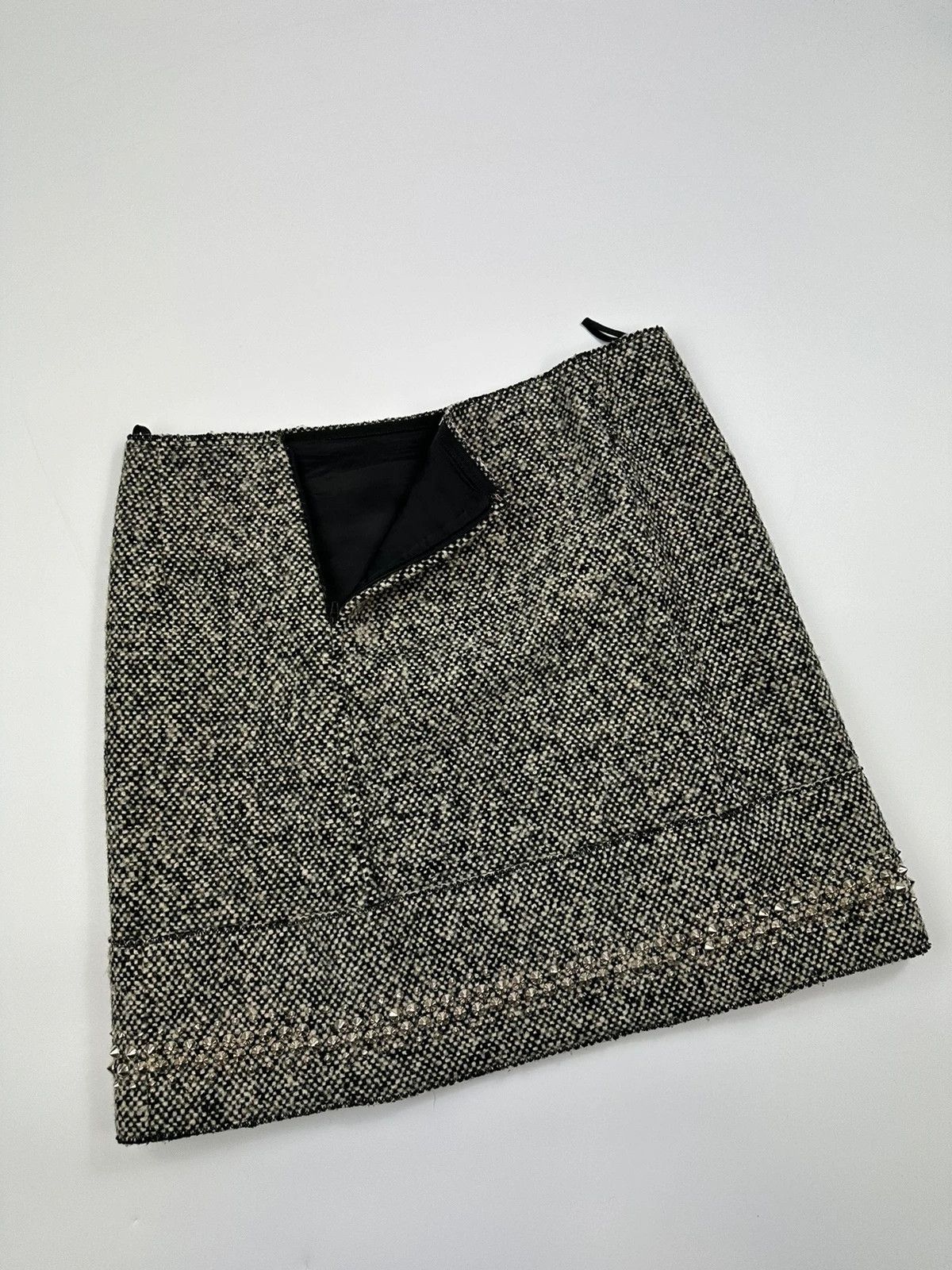 Miu Miu Miu Miu 00’s Grey Tweed Wool Skirt Strass Spike Nail Size 34" / US 12 / IT 48 - 7 Thumbnail