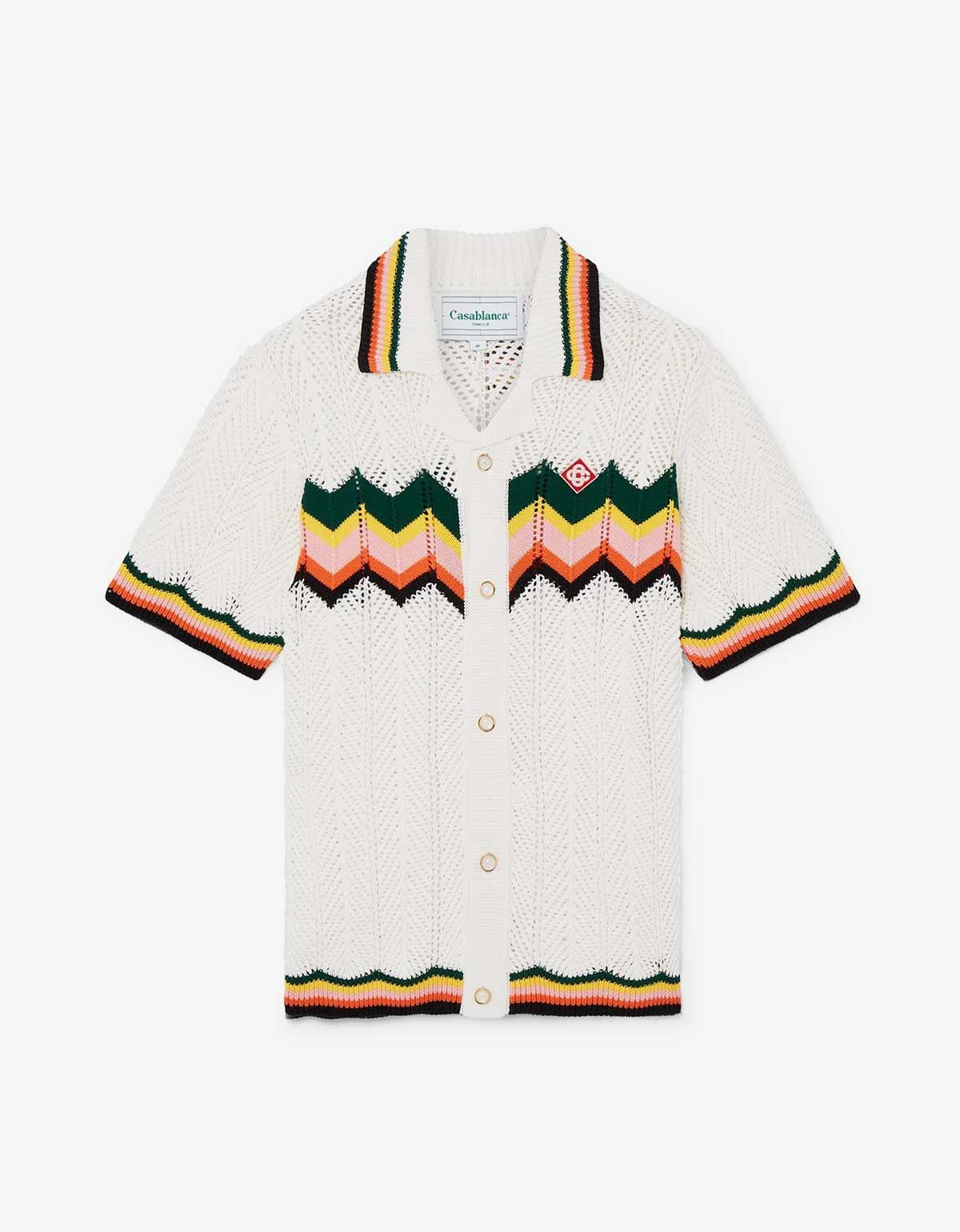 image of Casablanca White Chevron Lace Shirt, Men's (Size Medium)