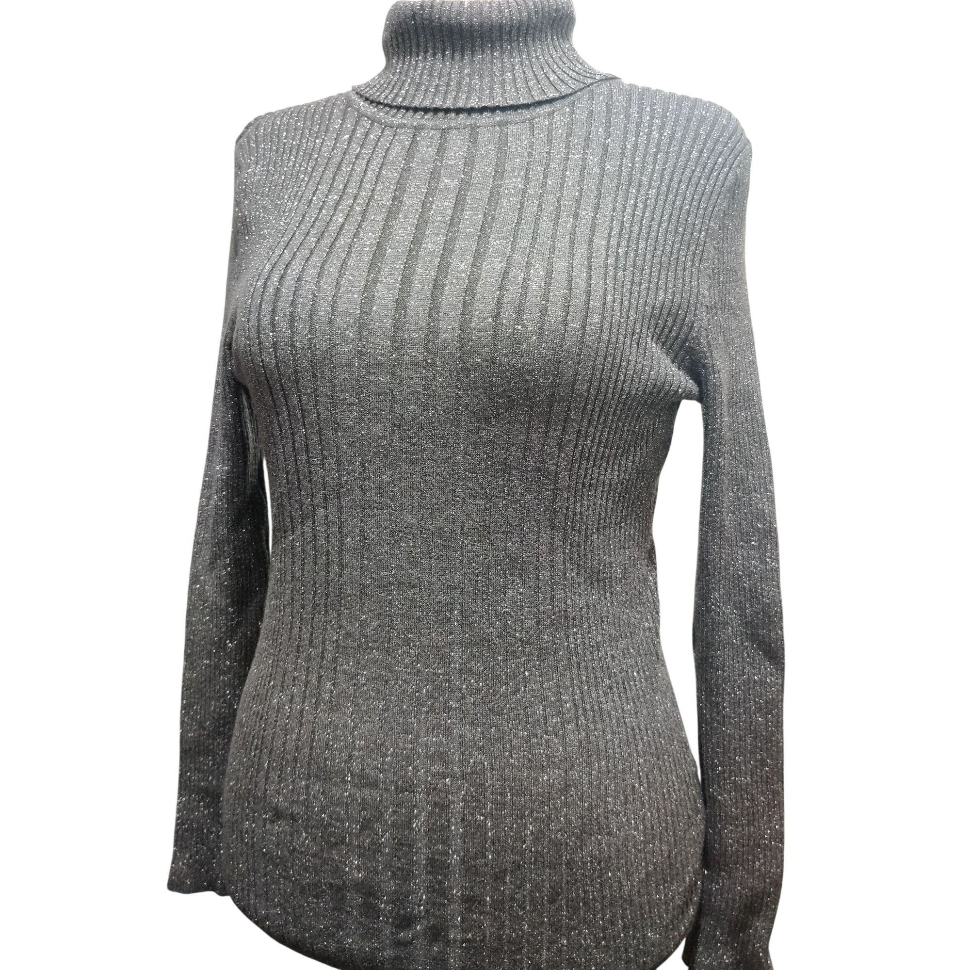 Other 212 Collection L Womens Gray Sweater Turtleneck Ribbed Metal Size L / US 10 / IT 46 - 10 Thumbnail