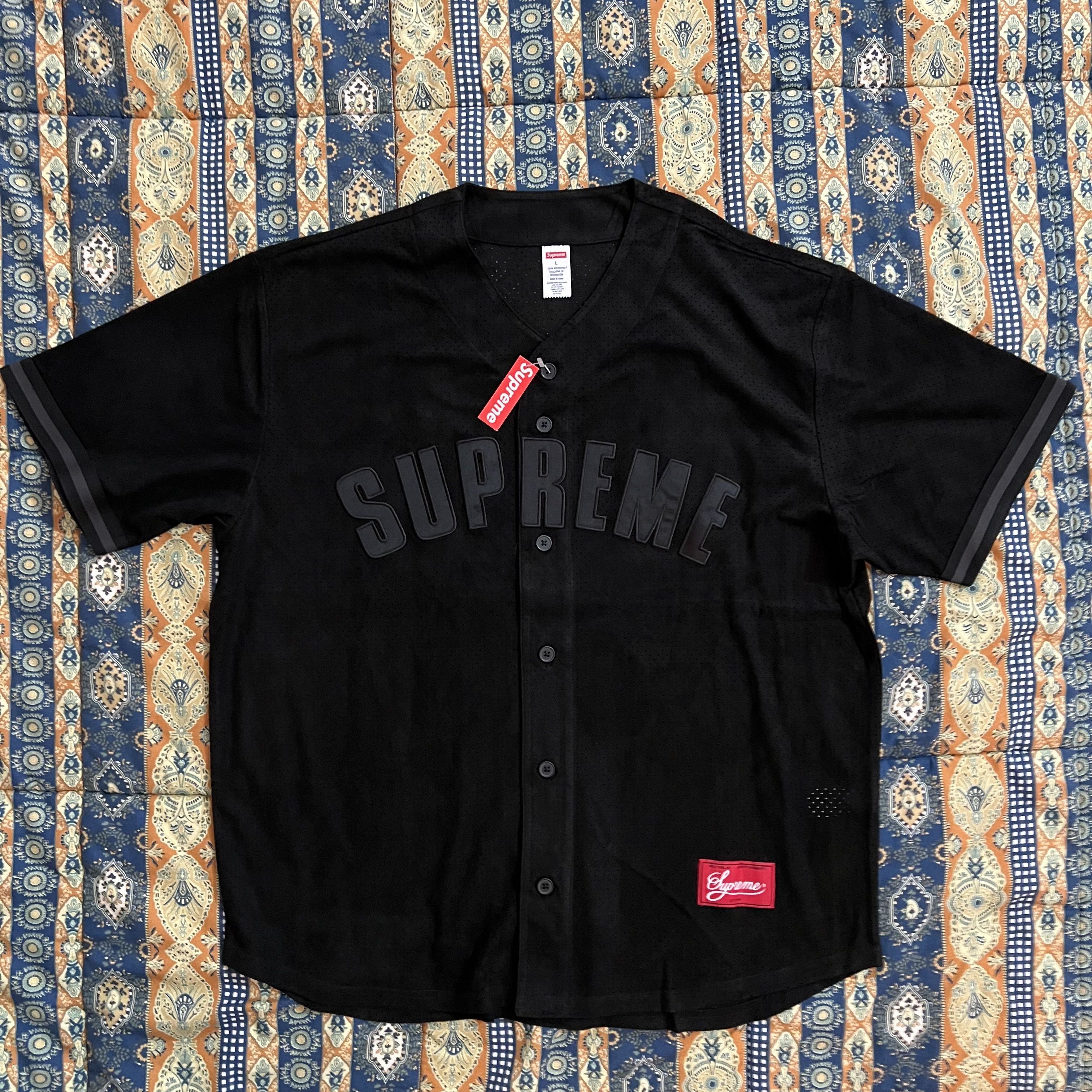 Supreme Supreme Baseball jersey Ultrasuede Mesh suede black holes | Grailed