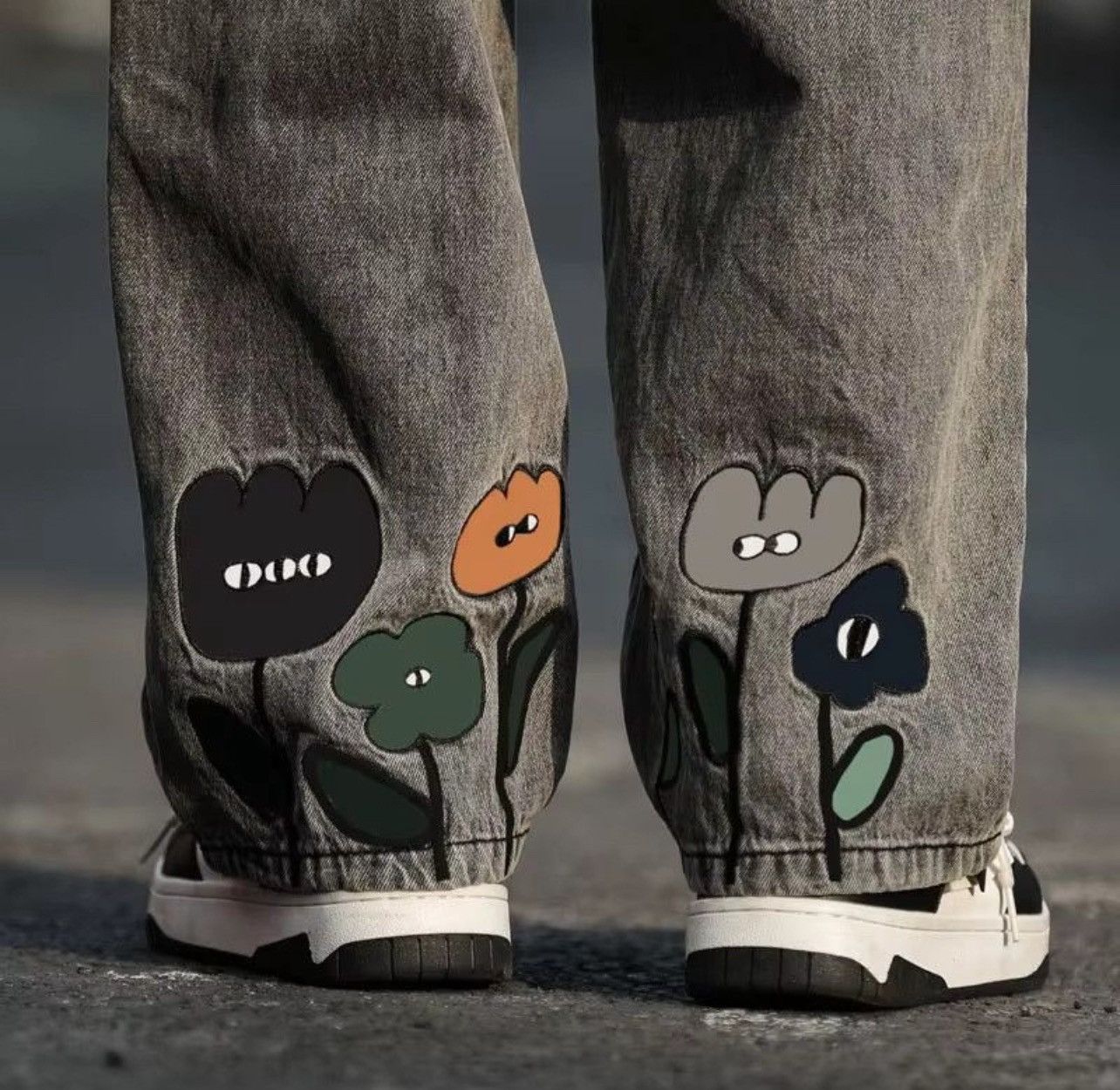 Other Flower Baggy Casual Denim Wide-leg Jeans Cargo Pants Size US 33 - 5 Thumbnail