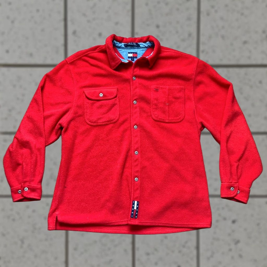 Tommy Hilfiger VINTAGE Tommy Hilfiger Shirt Jacket Mens Sz Large Button Up Shacket Red 90s Size US L / EU 52-54 / 3 - 1 Thumbnail