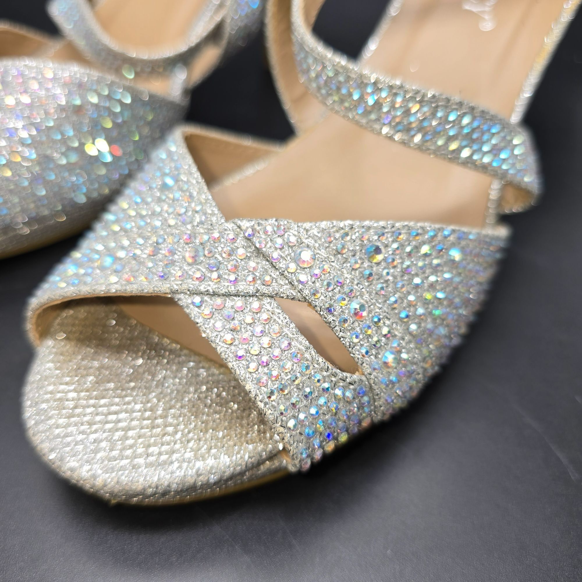Other Womens Heels Silver Glitter Rhinestone Strappy Open Toe Deli Size US 7 / IT 37 - 7 Thumbnail