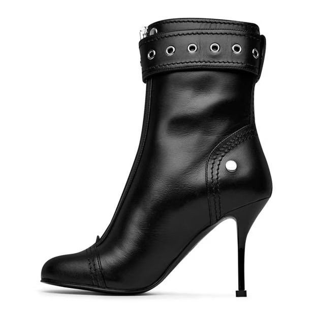Alexander McQueen o1g2r1mq0824 Heeled Biker Boots in Black & Silver Size US 10 / IT 40 - 2 Thumbnail