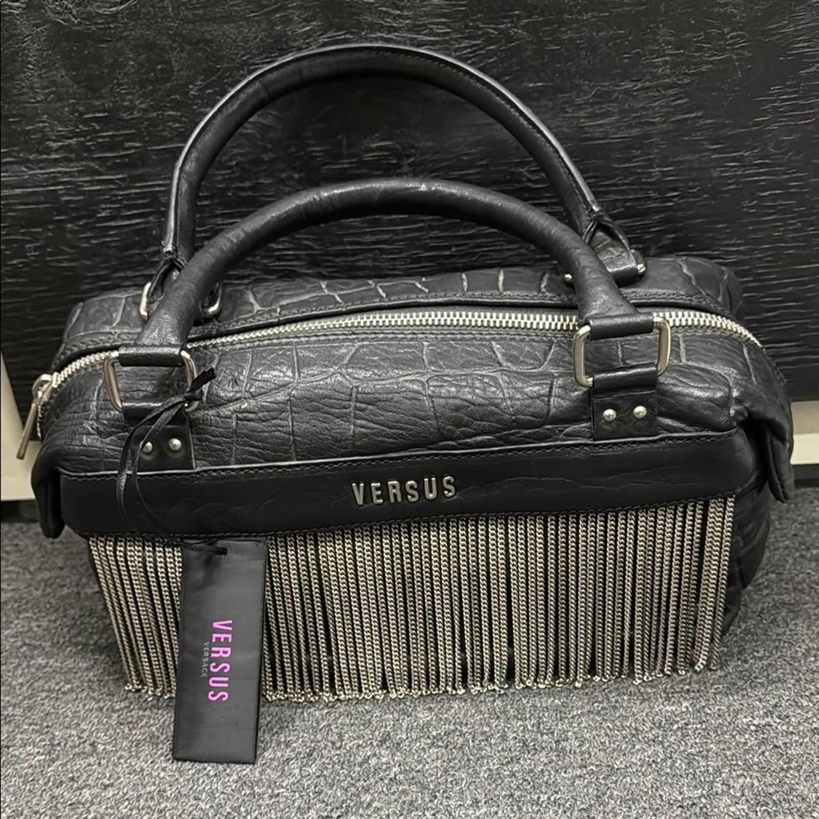 Versus Versace Versus Versace Black Fringe Leather Women's Handbag Size ONE SIZE - 1 Thumbnail