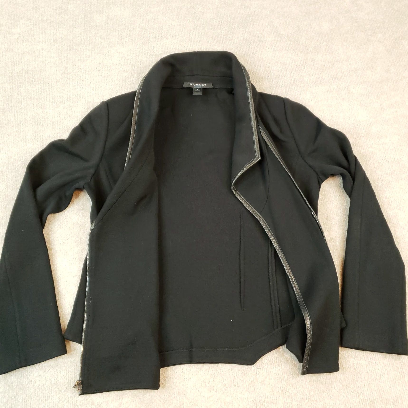 St. John St John Womens Black Wool Jacket Full Zip Shoulder Pads Casual Mid-Length Long Sleeve Classic Style Regular Fit Size 6 Size M / US 6-8 / IT 42-44 - 6 Thumbnail
