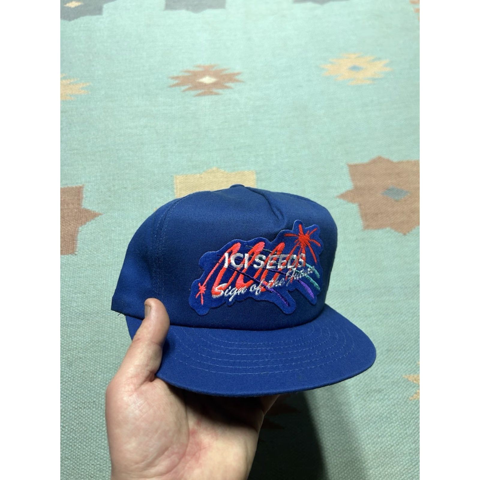 Vintage VINTAGE Swingster Snapback Hat Cap Men Adjustable USA Blue ICI Seeds Sign of the Future Made in USA 80s Size ONE SIZE - 2 Thumbnail