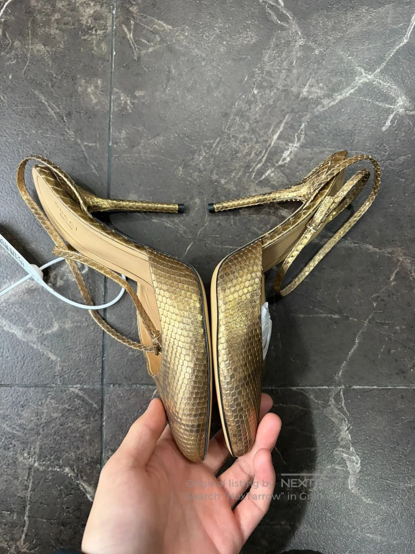 Gucci Gucci Gold Snake Print High Heels 38.5. Size US 7.5 / IT 37.5 - 3 Thumbnail