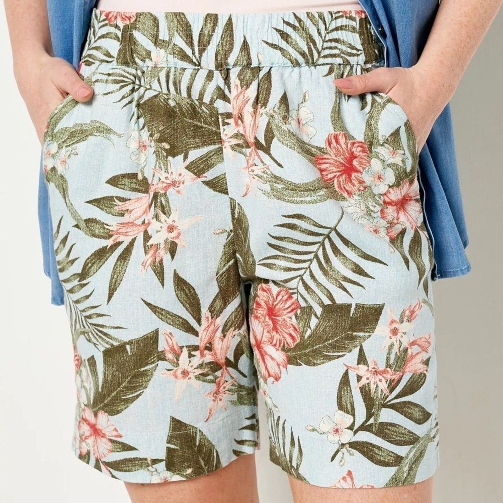 Denim & Co. Denim & Co Petite Linen Blend Shorts sz S NEW # G565 Size 31" - 4 Thumbnail