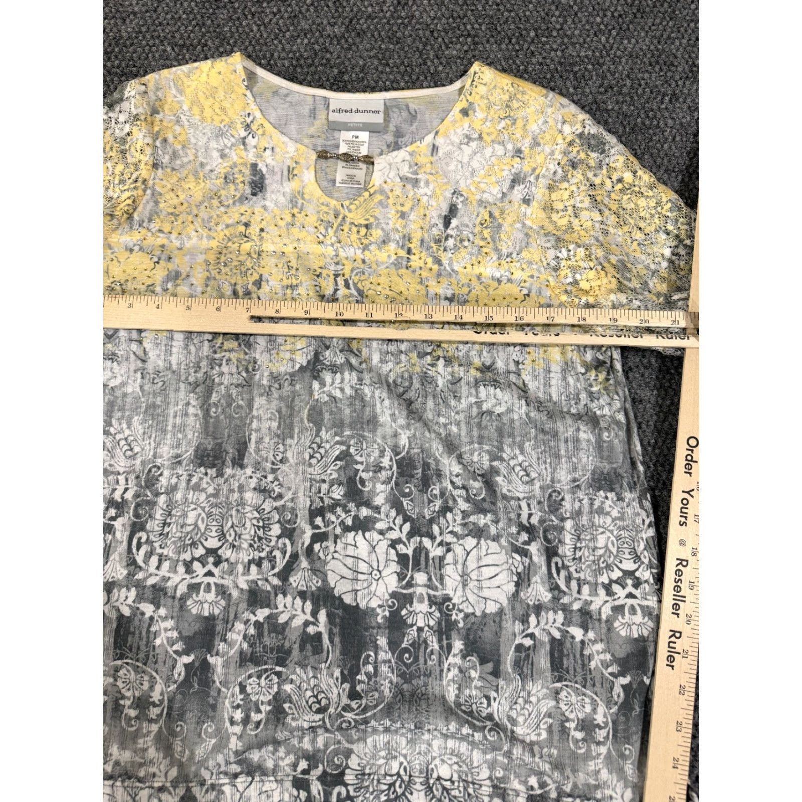 Vintage Alfred Dunner Blouse Womens Petite Medium Gray Yellow Floral Long Sleeve Stretch Shirt Size M / US 6-8 / IT 42-44 - 5 Thumbnail