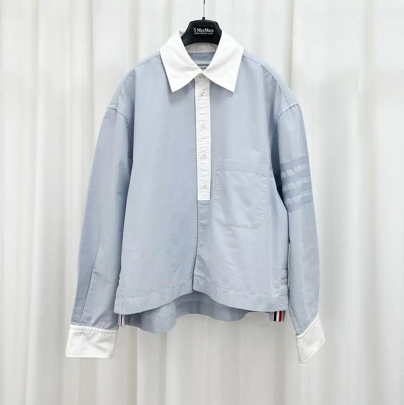Thom Browne Light Blue Logo Long Sleeve Shirt 0089