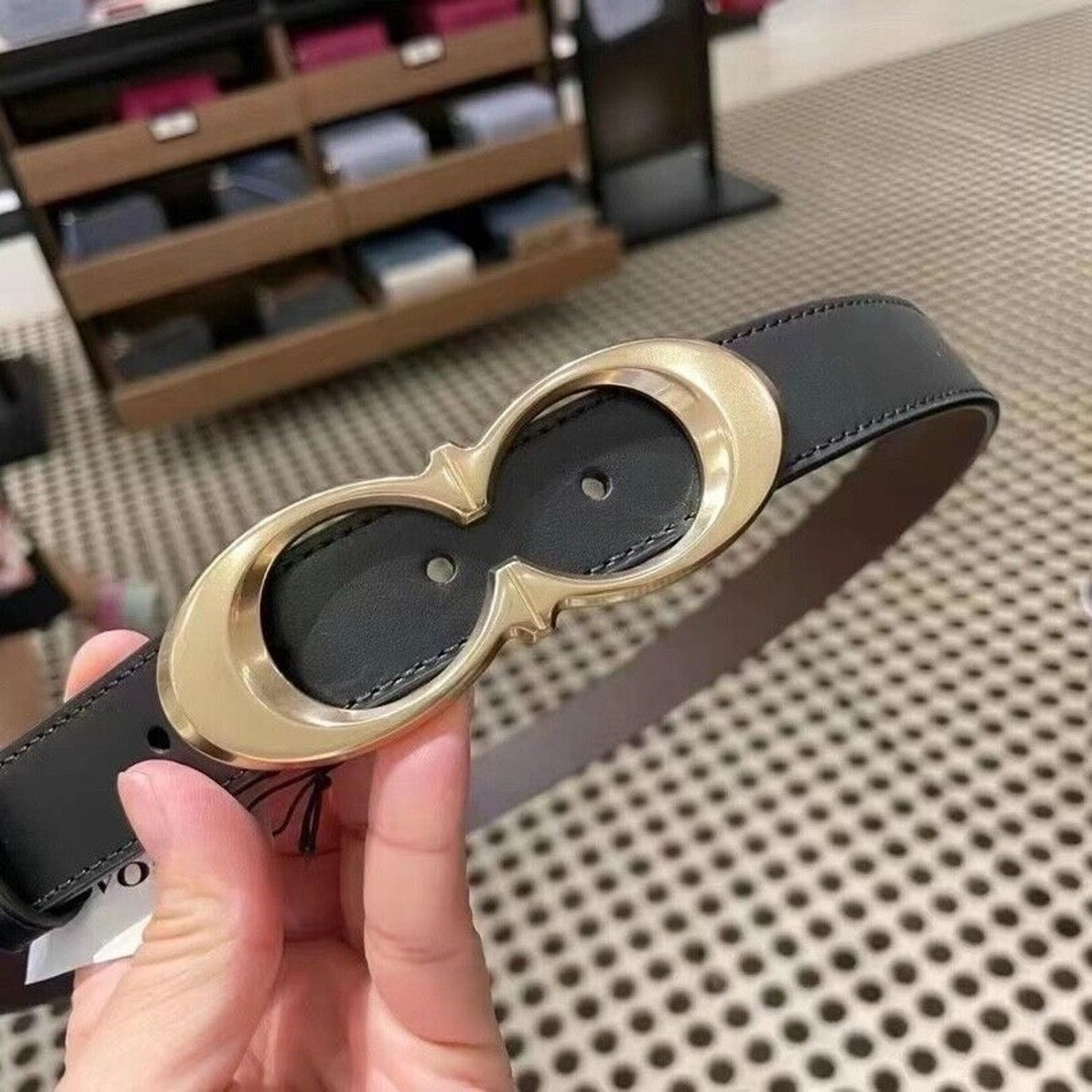 NEW Coach Signature Buckle Belt 25 mm Gold Black large