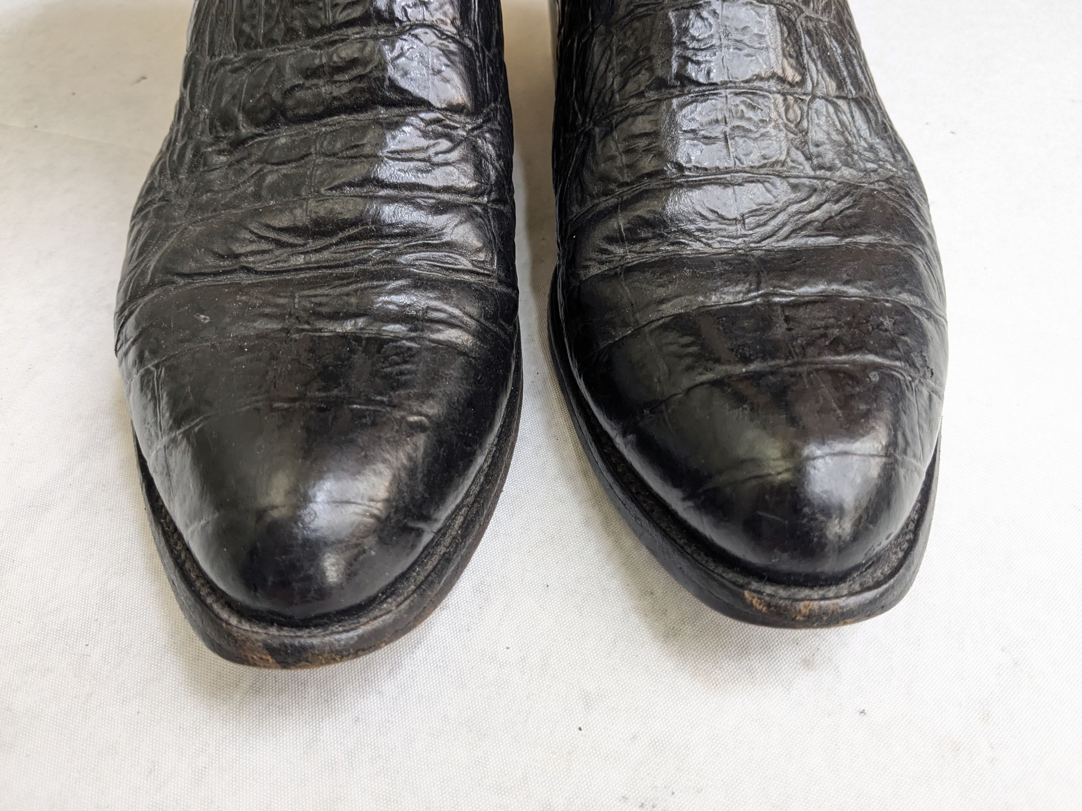 Vintage Cowboy Boots Black Alligator Leather 9 E Wide