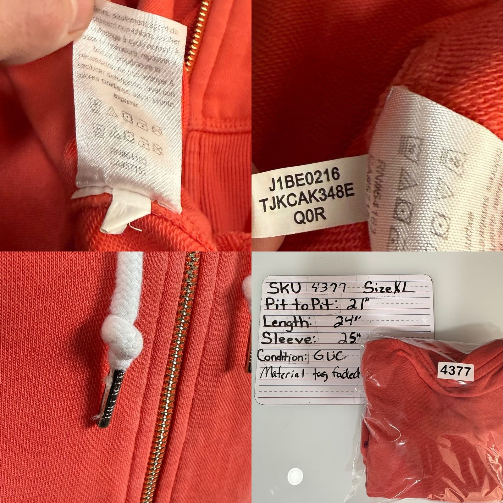 Tommy Hilfiger Tommy Hilfiger XL Hoodie Coral Full Zip French Terry Sporty Athleisure Retro Size XL / US 12-14 / IT 48-50 - 8 Thumbnail