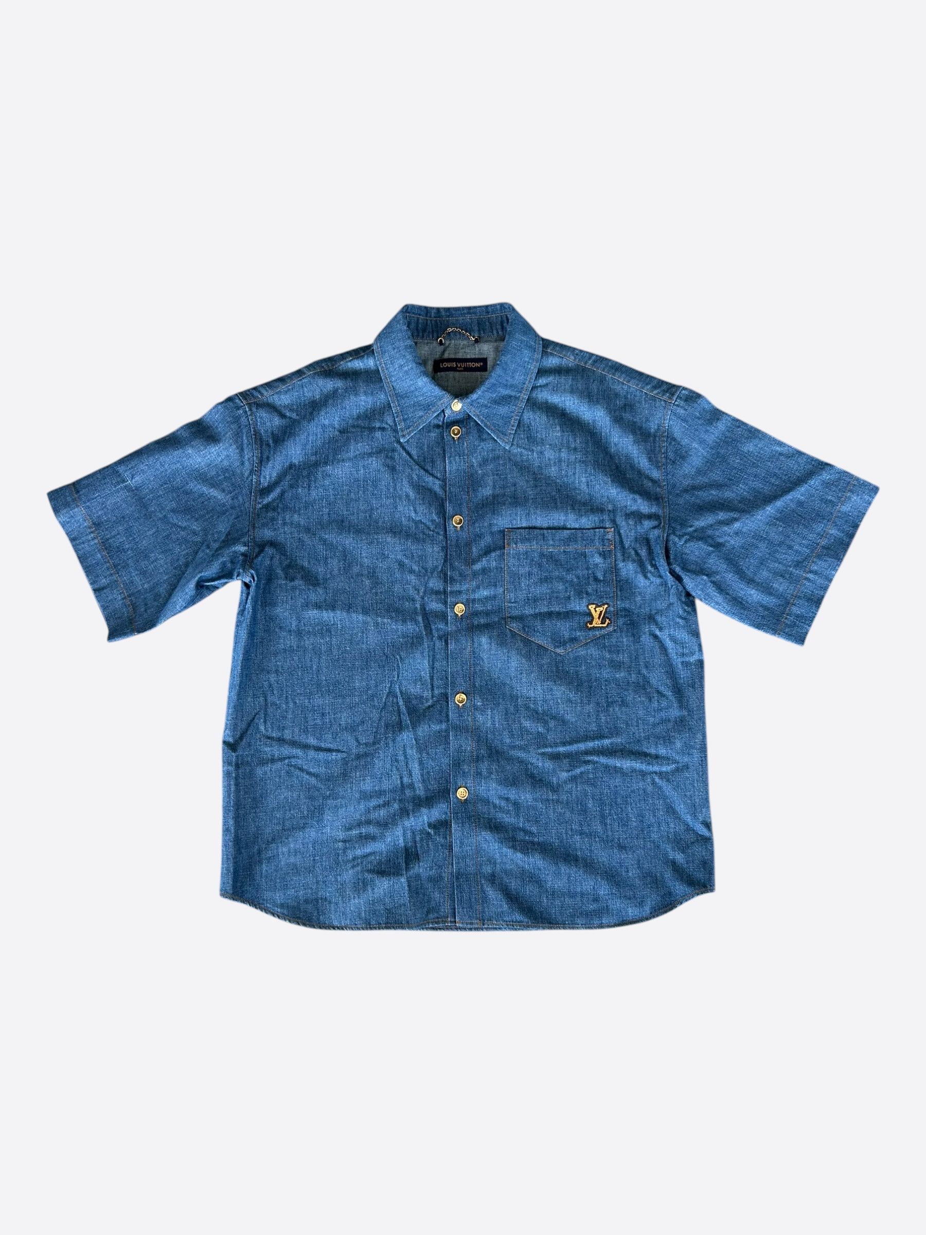 Louis Vuitton Louis Vuitton Blue & Gold Embroidered Denim Shirt Size US XXL / EU 58 / 5 - 1 Thumbnail