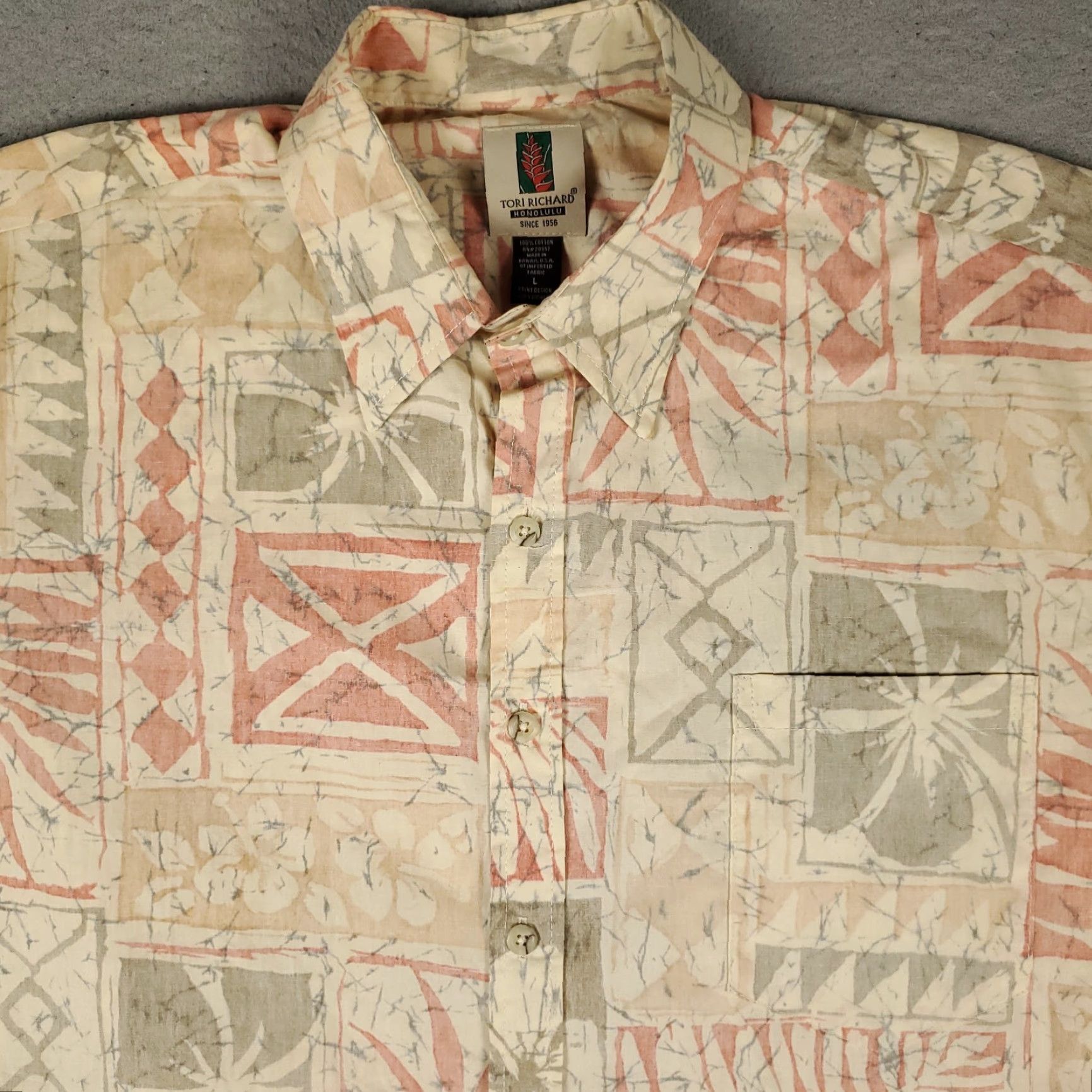 Tori Richard Tori Richard Shirt Mens Size Large Beige Casual Button Up Short Sleeve Size US L / EU 52-54 / 3 - 2 Thumbnail