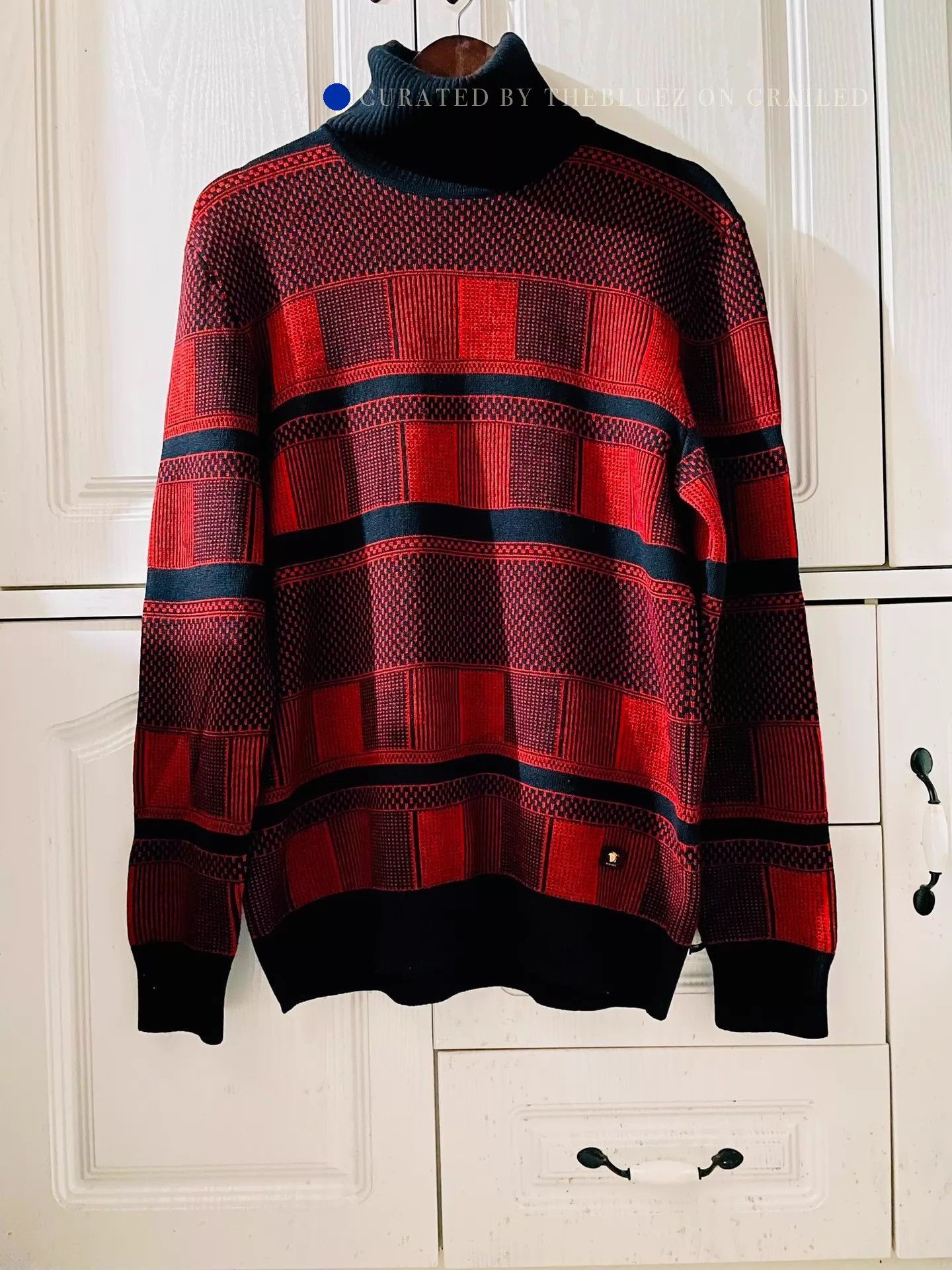 Versace High Neck Checkered Wool Sweater Size US M / EU 48-50 / 2 - 1 Thumbnail