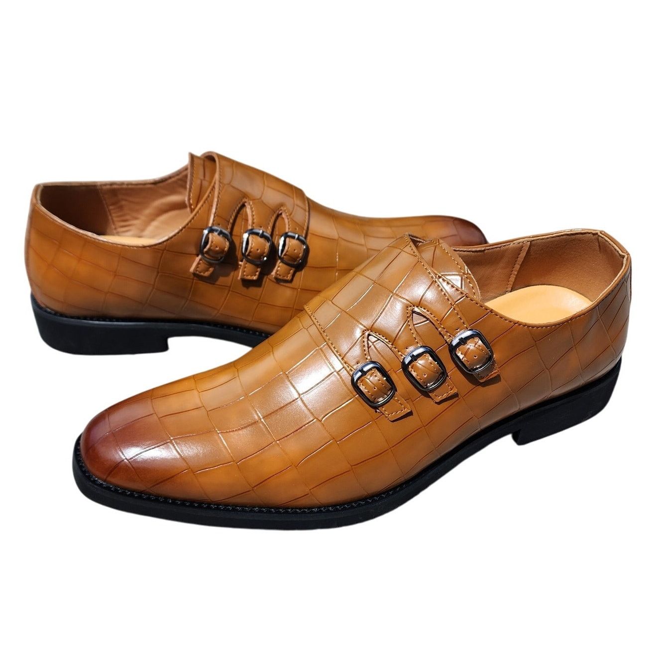 Designer Shein Faux Croc Triple Monk Buckle Strap Loafers 47 Size US 14 / EU 47 - 11 Thumbnail