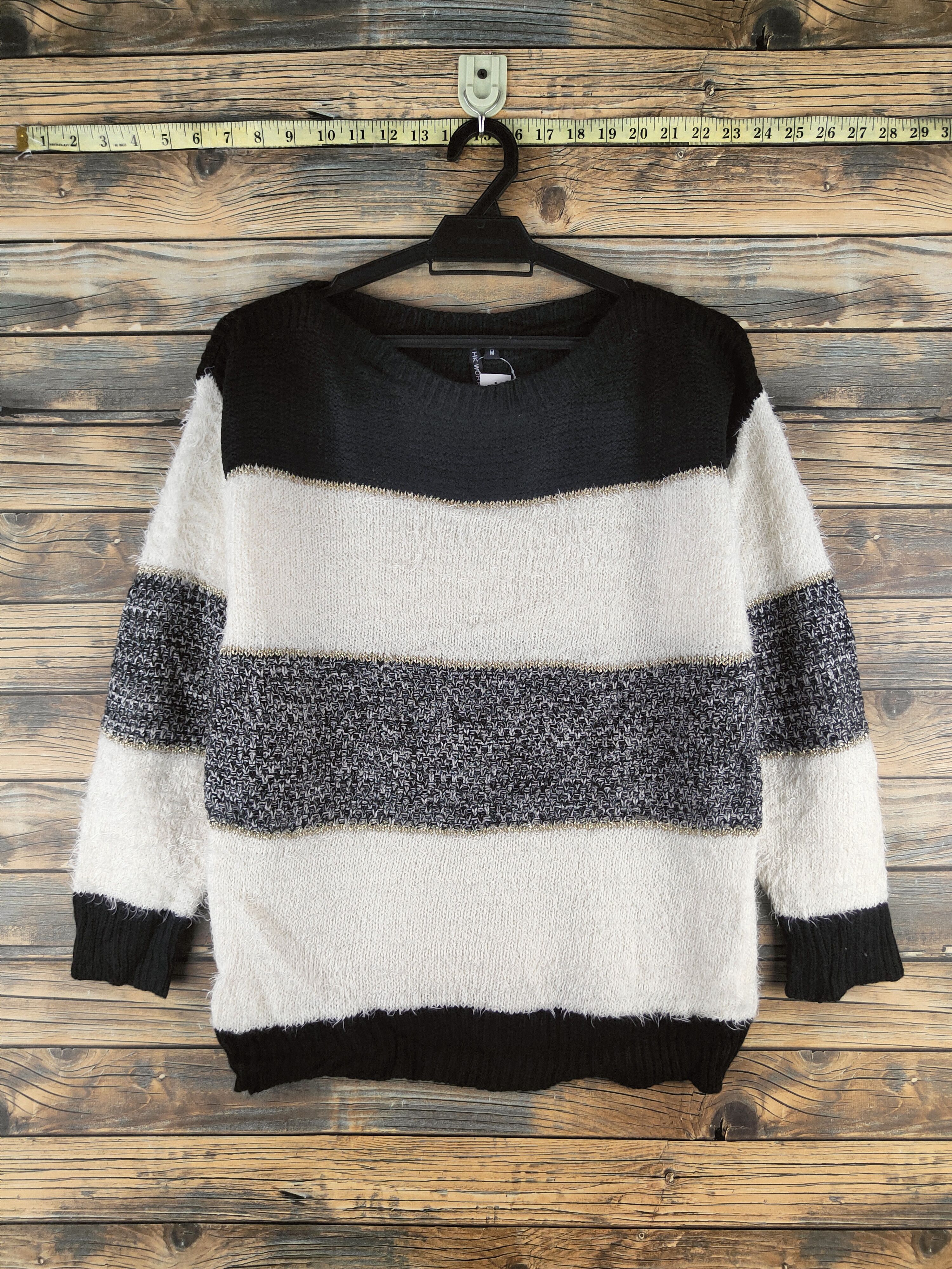Japanese Brand DL HK Works London Black White Fur Mohair Knitwear #46-908 Size M / US 6-8 / IT 42-44 - 1 Thumbnail