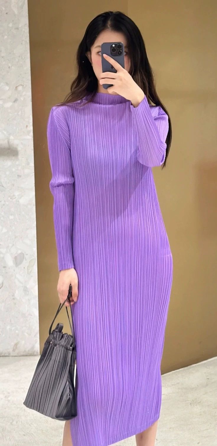 Issey Miyake Issey Miyake size:3 Purple long-sleeved dress Size M / US 6-8 / IT 42-44 - 1 Thumbnail