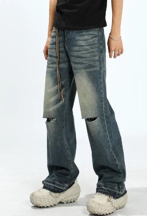 Japanese Brand Pants American retro washed distressed loose ripped jeans Size US 32 / EU 48 - 2 Thumbnail
