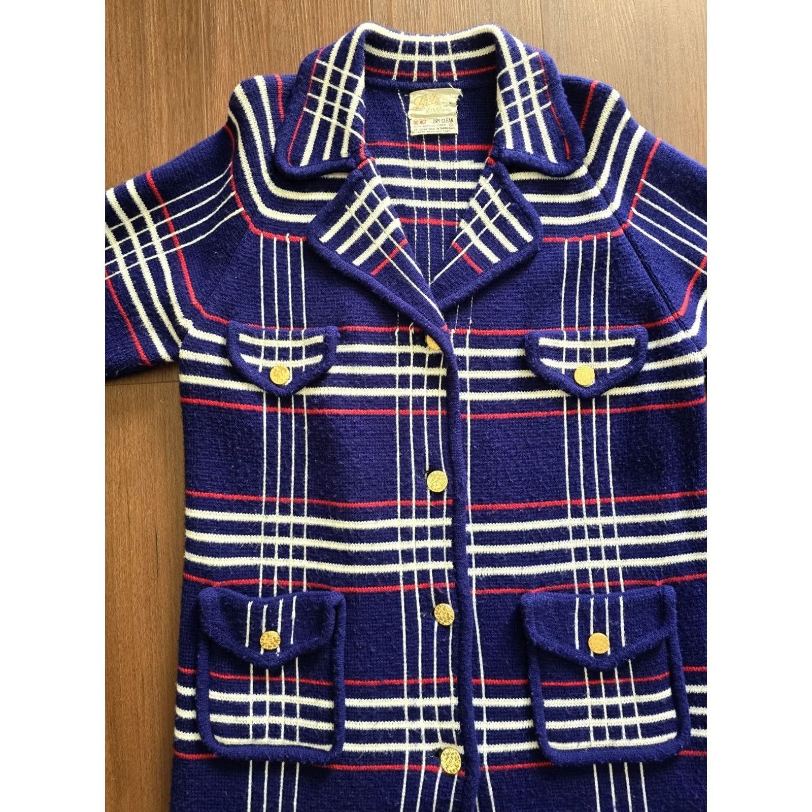 Vintage VINTAGE Lilly of California Coat Plaid Blue Pea Coat Womens M Button Collared Pocketed Plaid Blue 1960s Fall Winter Spring Party/Cocktail Casual Size M / US 6-8 / IT 42-44 - 4 Thumbnail
