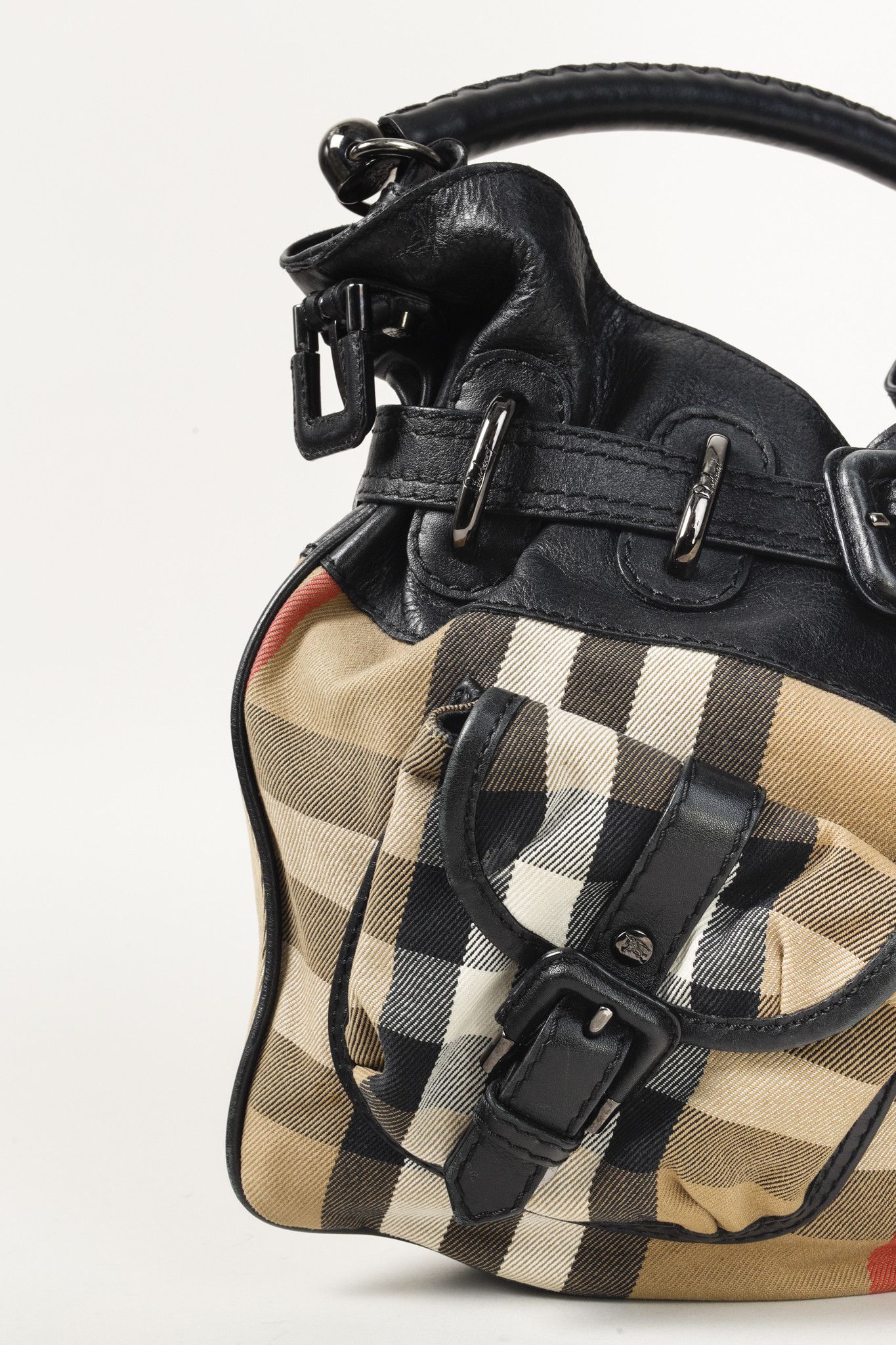 Burberry Burberry Bromley House Check Canvas Leather-Trim Handbag Size ONE SIZE - 8 Thumbnail