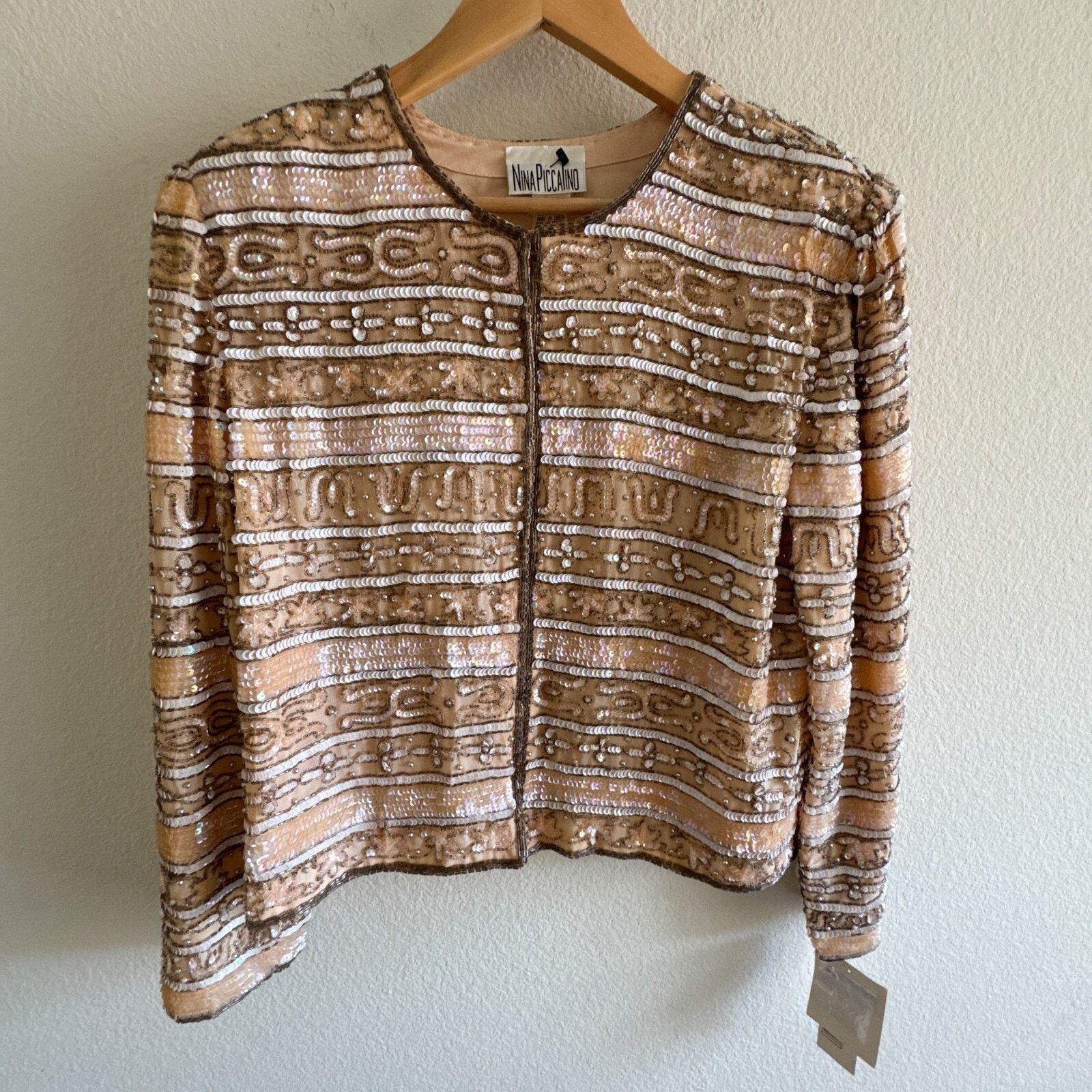 Nina Piccalino NWT Vintage Peach Beaded Sequin Jacket Sz 14