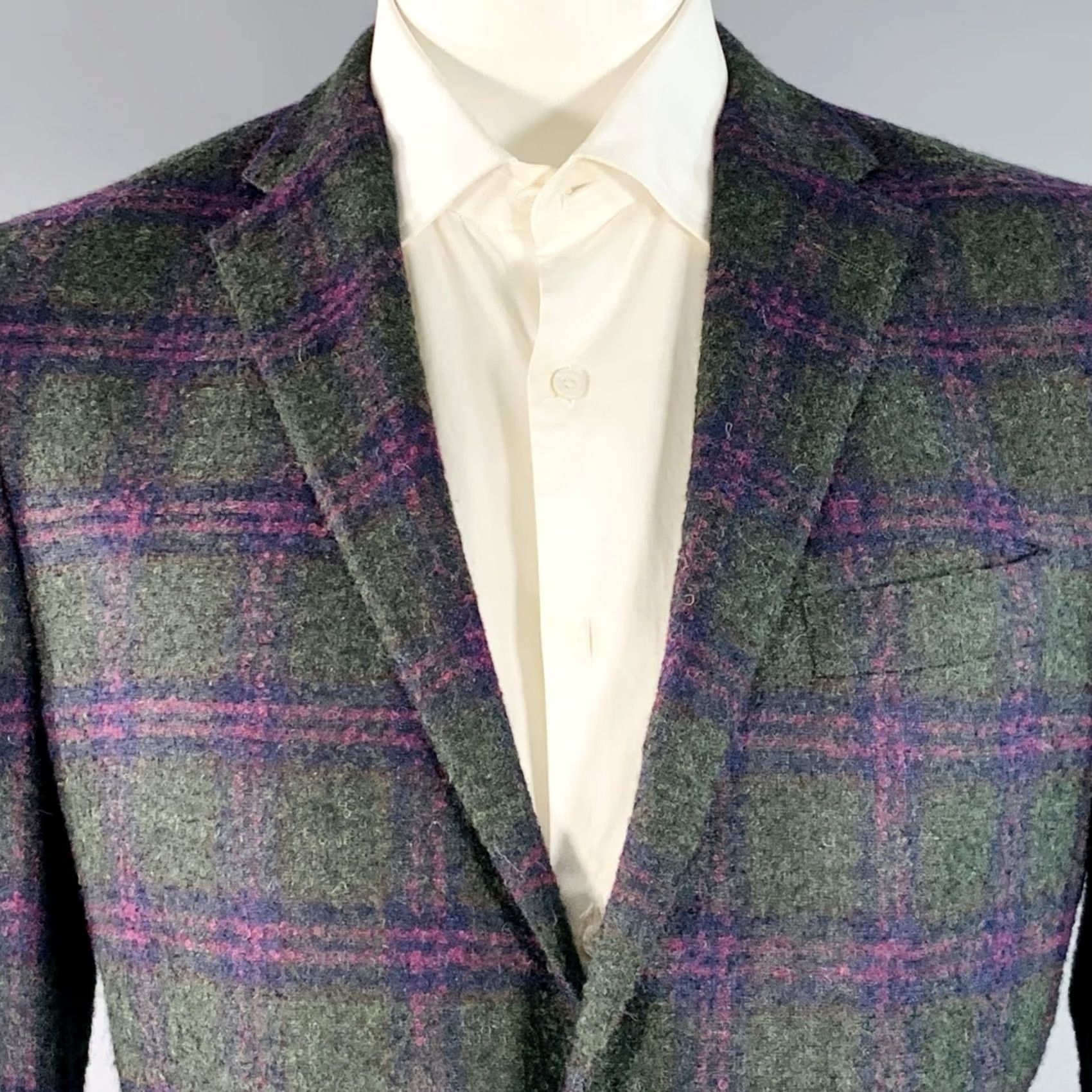 Robert Talbott ROBERT TALBOTT Sport Coat Green Purple Plaid Alpaca Wool Size 42 Regular Mens Size US XS / EU 42 / 0 - 2 Thumbnail