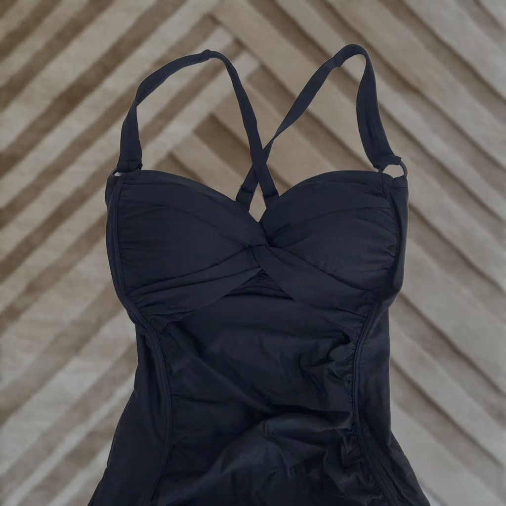 DKNY DKNY One Piece Swimsuit Womens Black Ruched Twisted Knot Bust Size M Size ONE SIZE - 1 Thumbnail