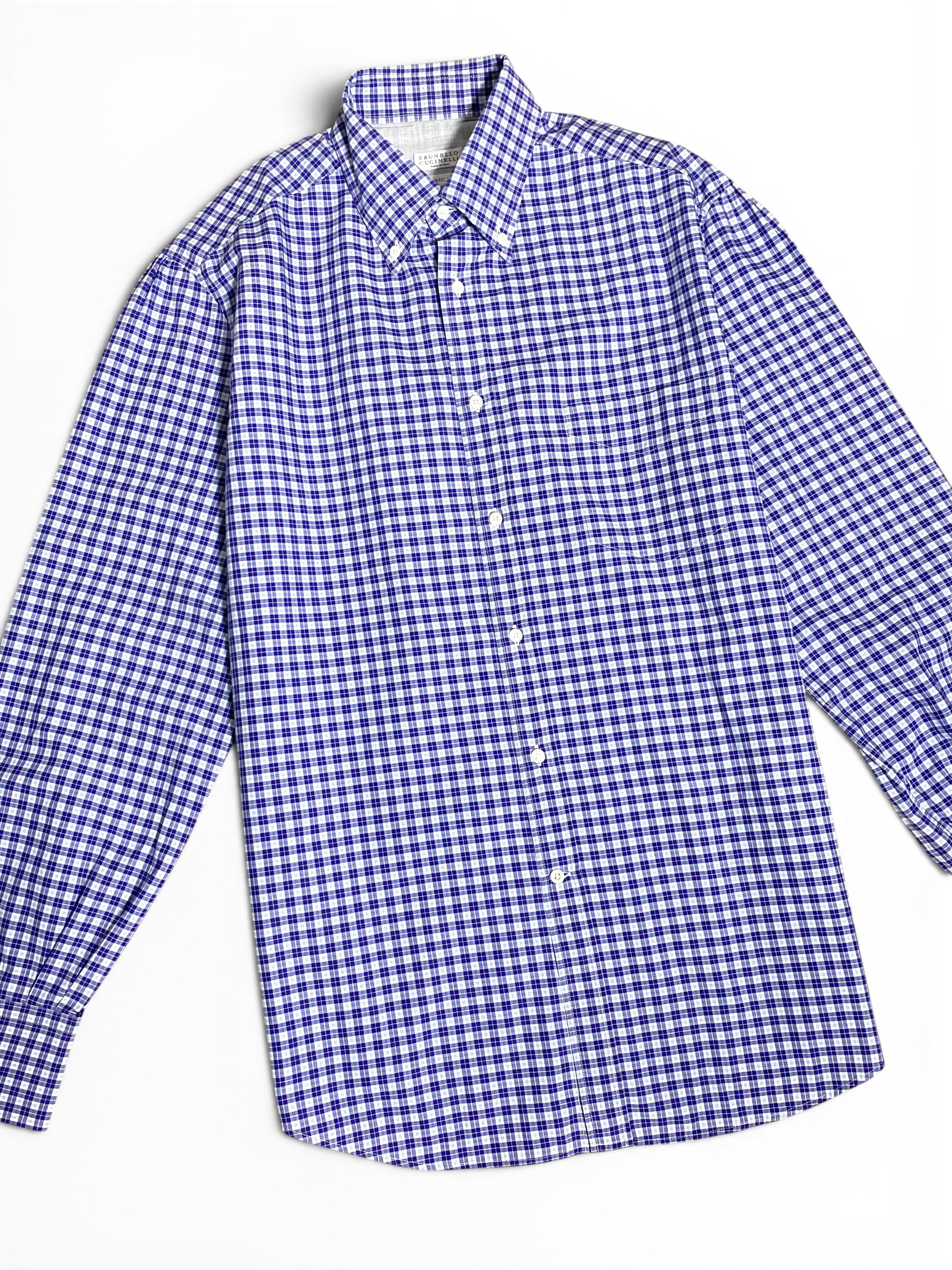 Brunello Cucinelli Brunello Cucinelli Blue White Check Cotton Dress Basic Shirt Size US L / EU 52-54 / 3 - 5 Thumbnail