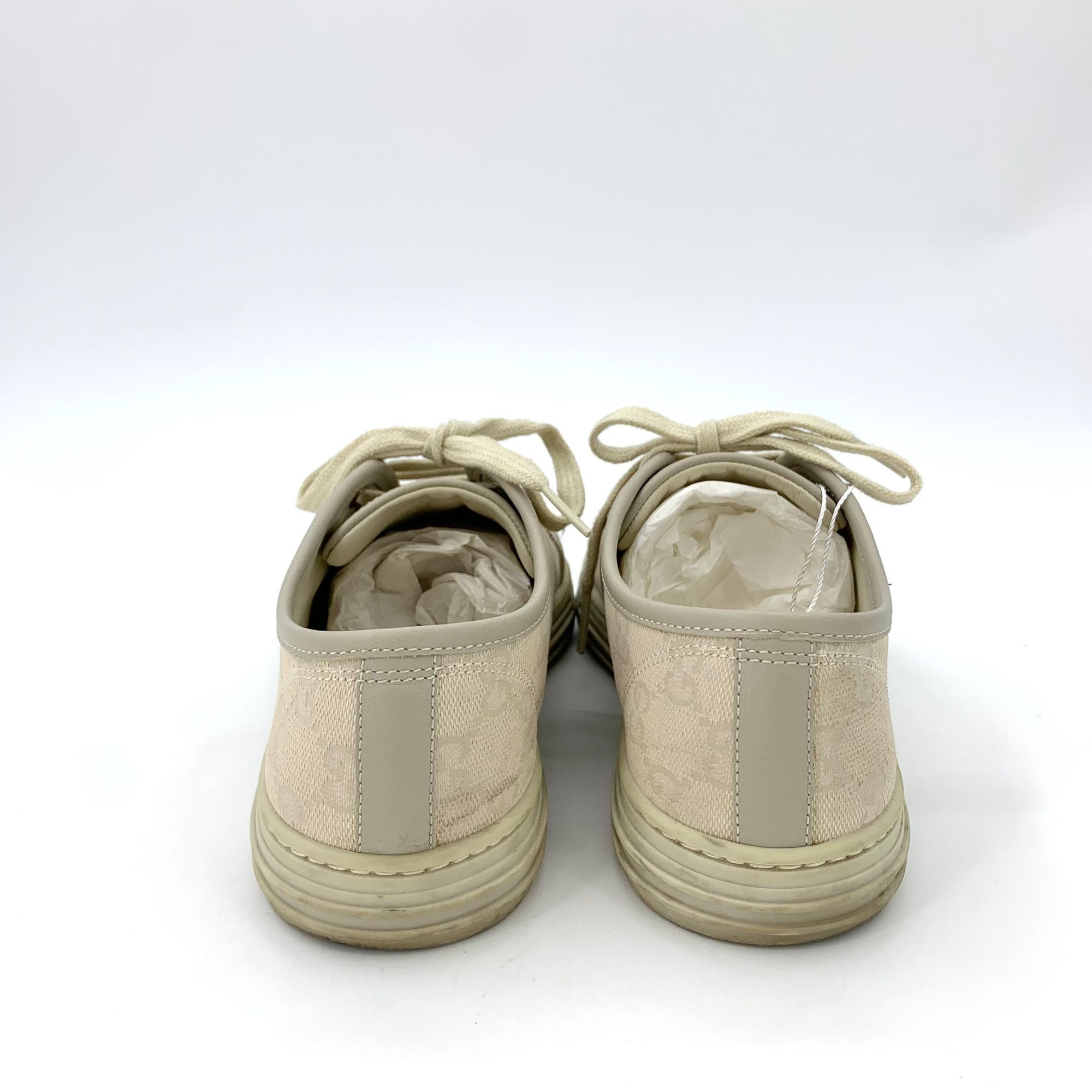 Gucci Gucci Beige Leather & Canvas Lace-Up Sneakers Size US 7 / IT 37 - 4 Thumbnail