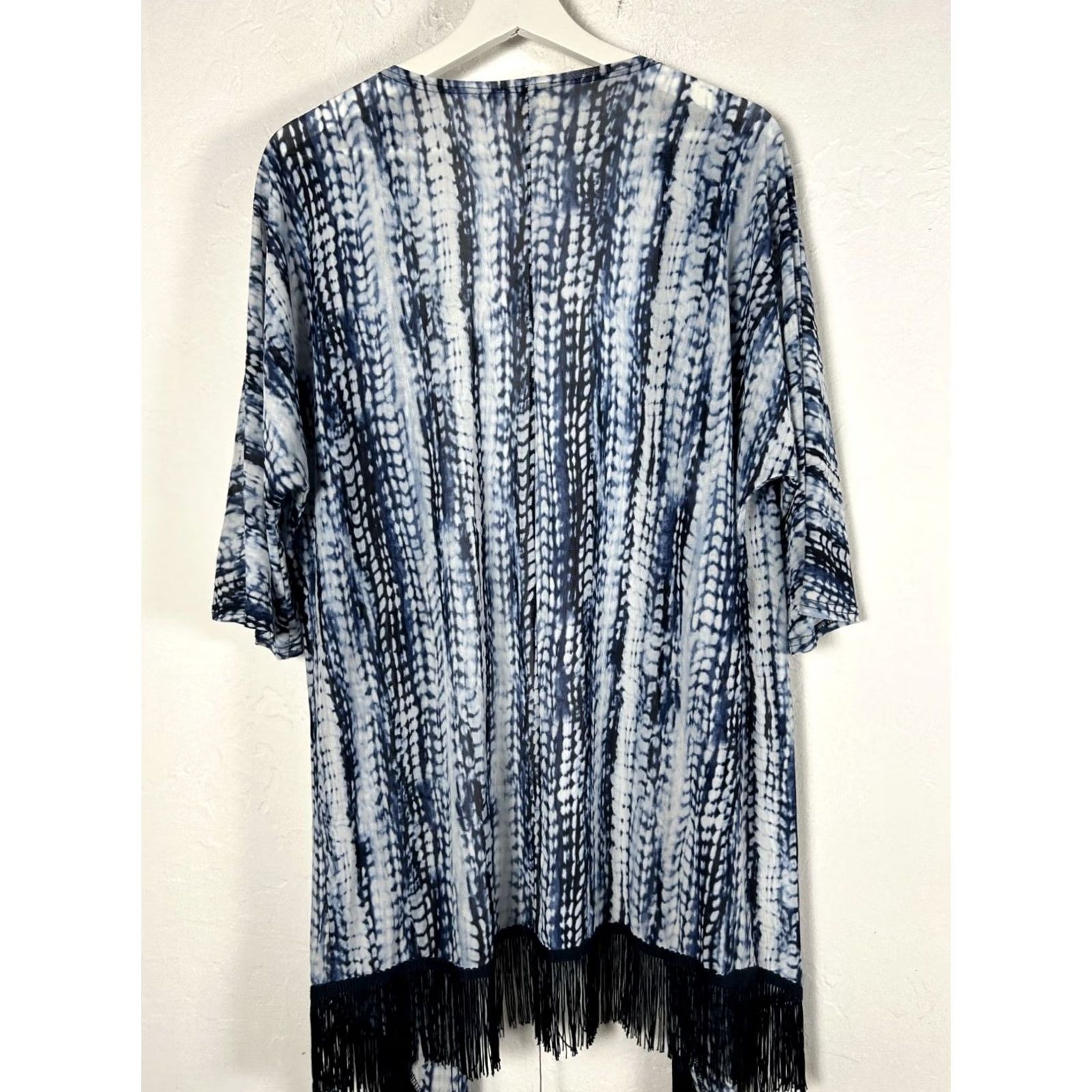 Vintage Ember Womens Tie-Dye Open Front Cardigan Kimono Fringe Hem XL Blue White New Size XL / US 12-14 / IT 48-50 - 2 Thumbnail