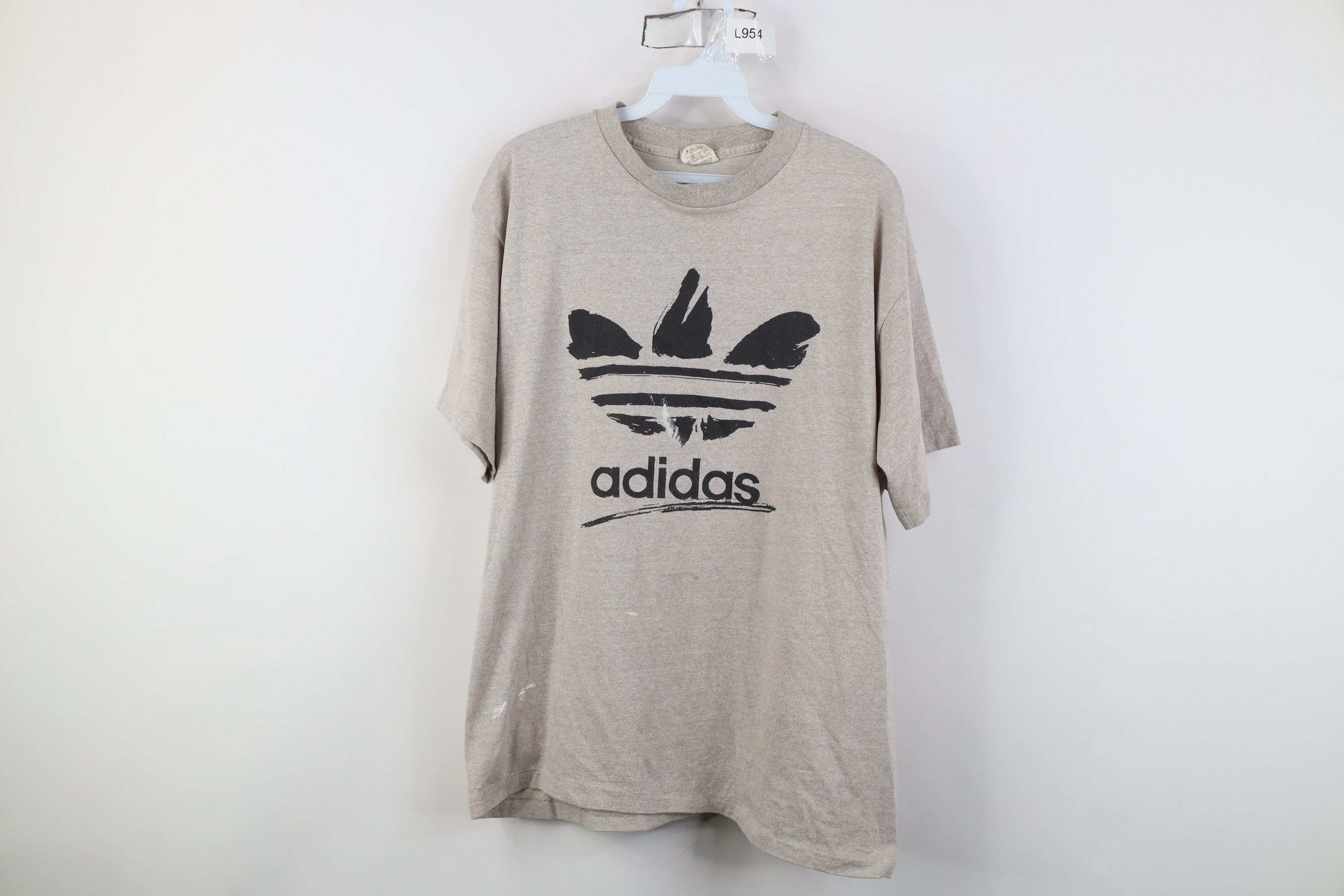 Adidas Vintage 70s 80s Adidas Spell Out Trefoil T-Shirt Gray USA Size US L / EU 52-54 / 3 - 1 Thumbnail