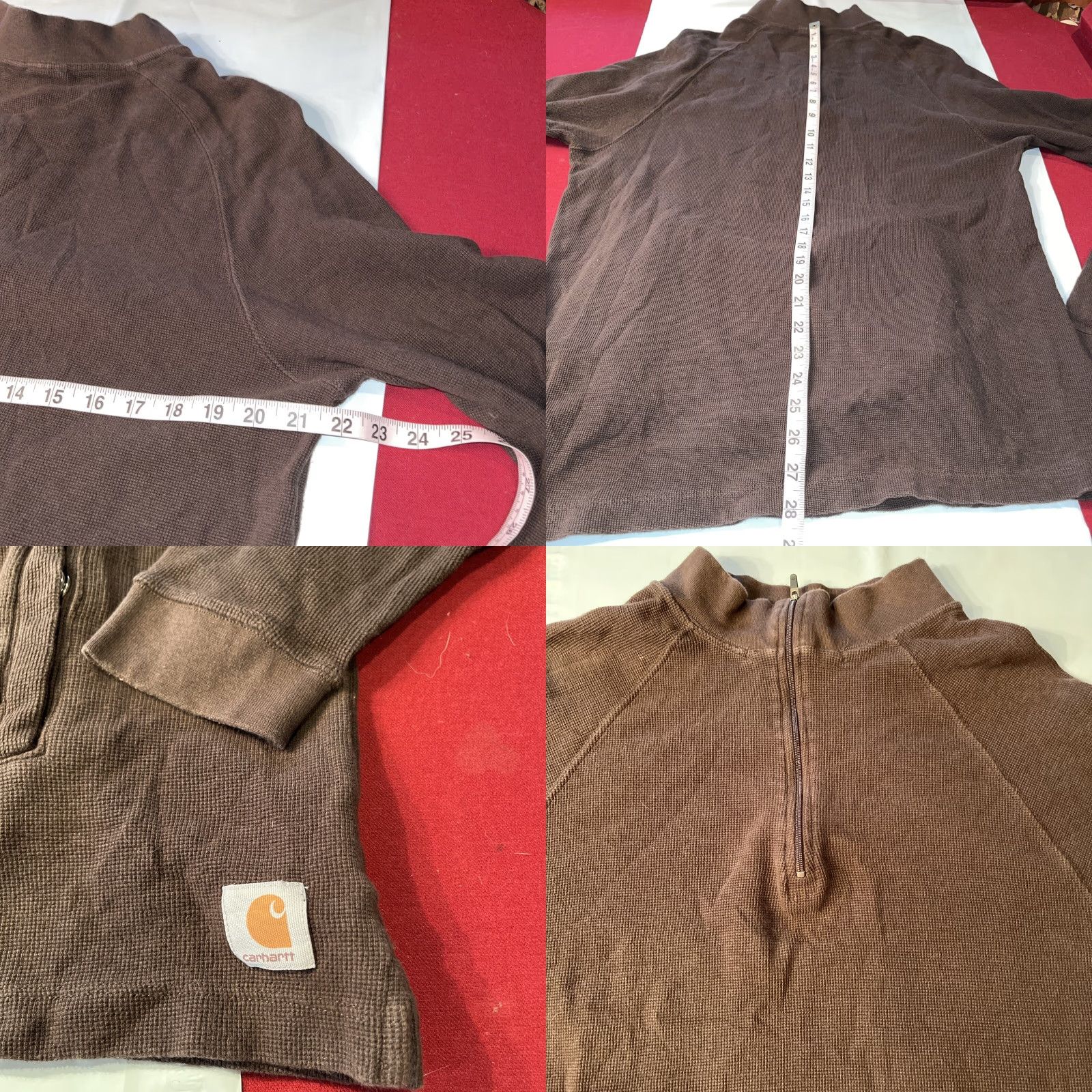 Carhartt VINTAGE? No, not vintage; just CARHARTT BROWN Thermal Knit SHIRT Quarter Zip Long Sleeves Pocket LARGE Mens Lg Size US L / EU 52-54 / 3 - 8 Thumbnail