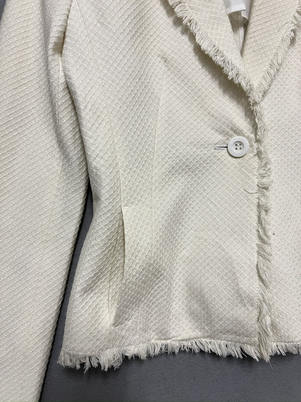 Japanese Brand 543. INED Inspired Cream Frayed Blazer by Yohji Yamamoto Size ONE SIZE - 3 Thumbnail