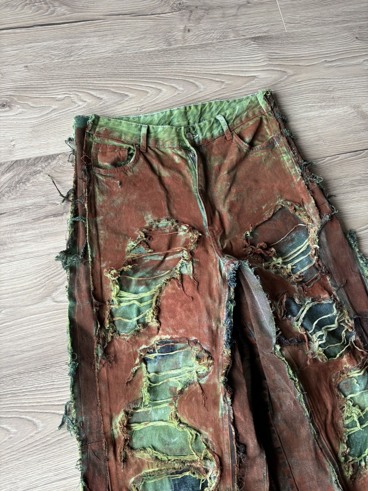 Handmade out-seam distressed hand-painted jeans y2k archive opium Size US 31 - 4 Thumbnail