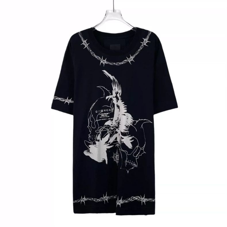 Givenchy Givenchy Black Gothic Print Cotton Crew Neck T-Shirt Size US XL / EU 56 / 4 - 1 Thumbnail