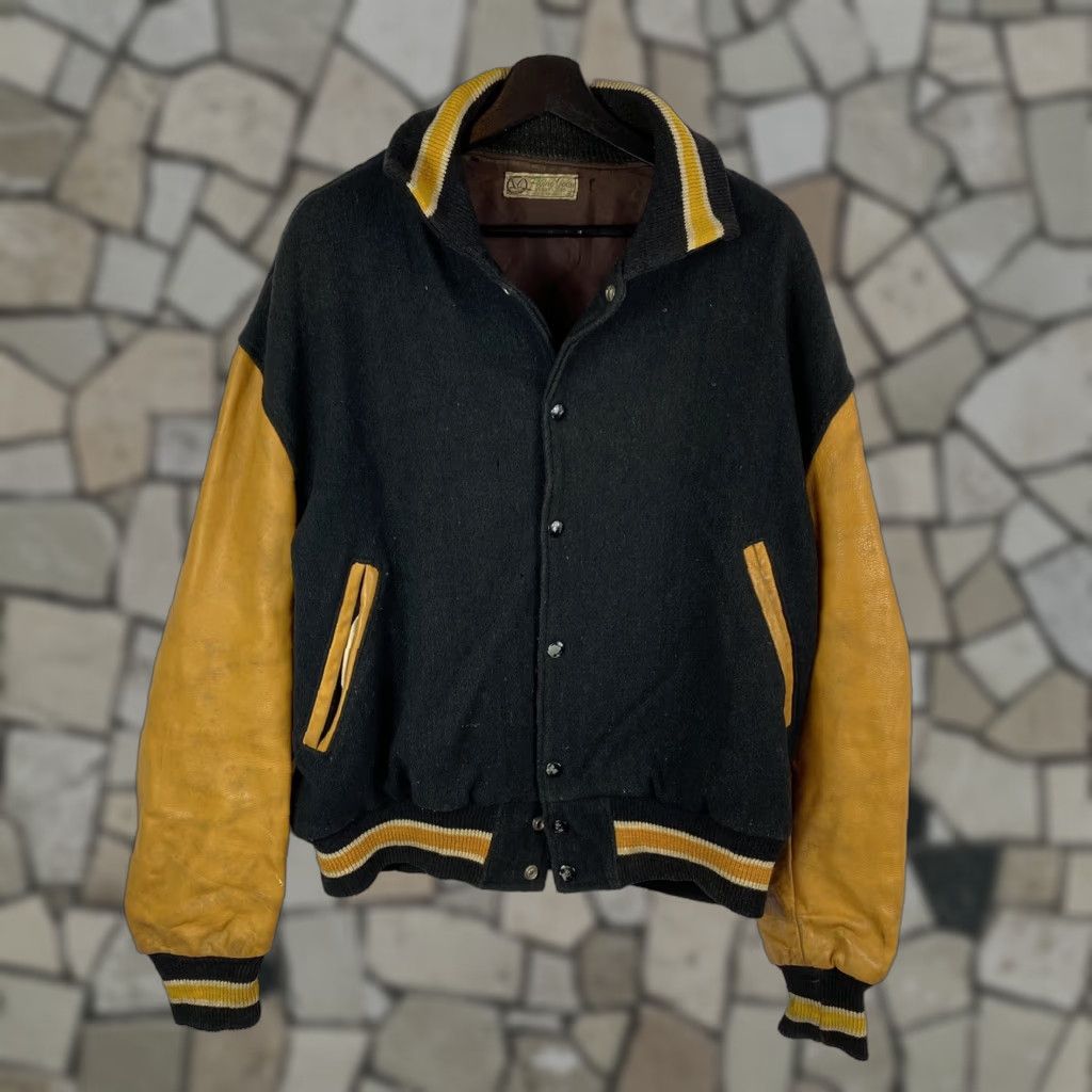 Vintage VINTAGE 1950s Flying Goose Leather & Wool Letterman Jacket L Size US L / EU 52-54 / 3 - 1 Thumbnail