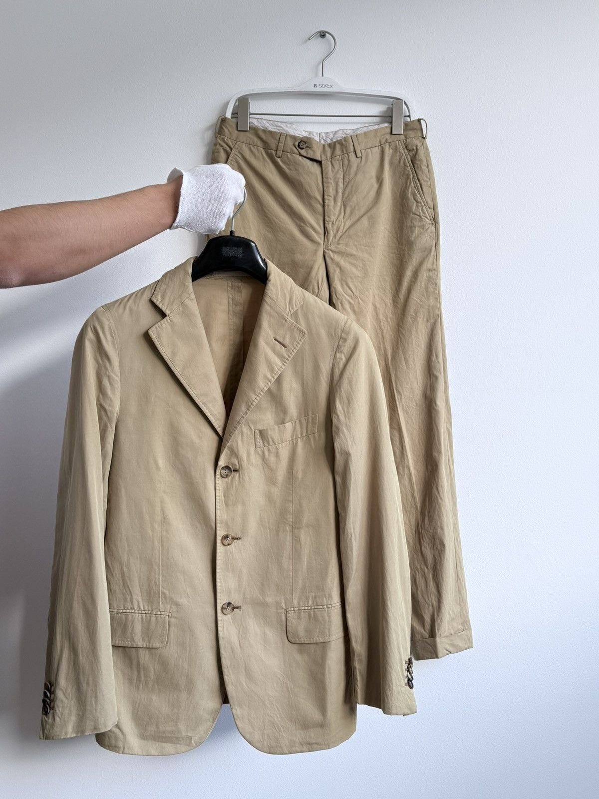 Caruso Raffaele Caruso Cotton Olive Khaki 2 Piece Suit Size EUR 48 Size 38R - 1 Thumbnail